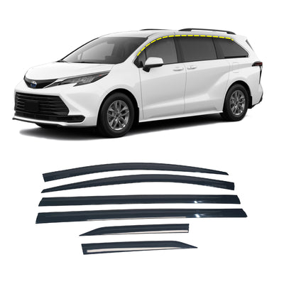 Rain Guards for Toyota Sienna 2021-2023 (6PCs) Black Tape-On Style