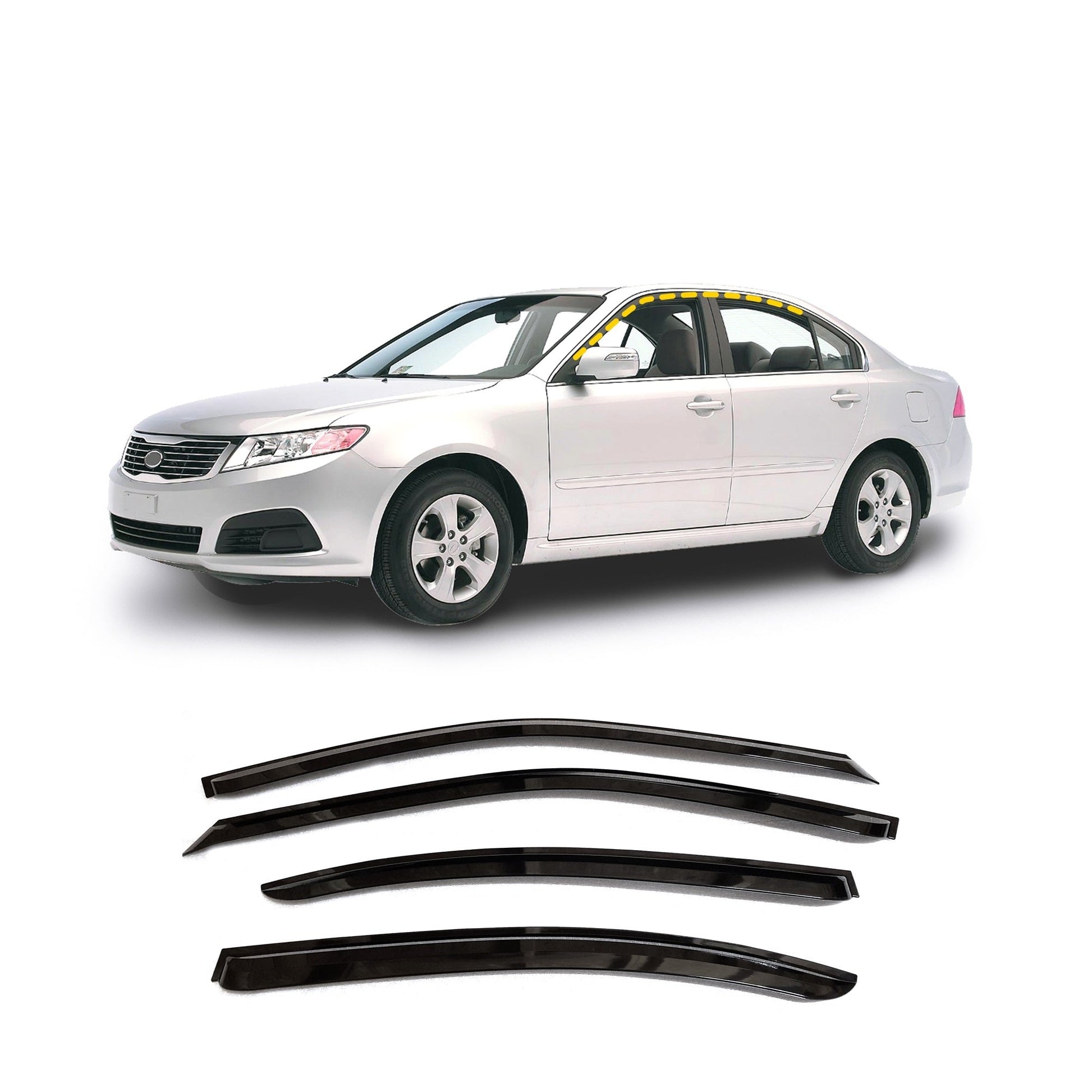 A0921 - Rain Guards for Kia Optima (USA) 2006-2010 (4PCs) Smoke Tinted Tape-On Style - northernprimesupply