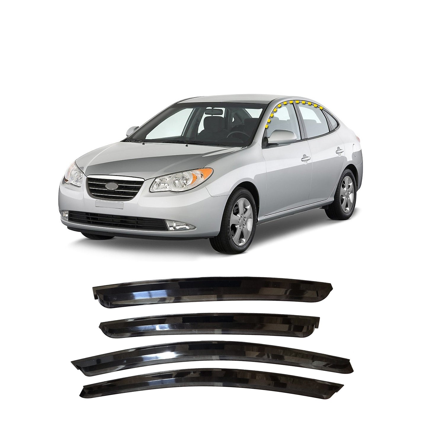 A0990 - Autoclover Rain Guards for Hyundai Elantra Sedan 2007-2010 (4PCs) Smoke Tinted Tape-On Style - northernprimesupply