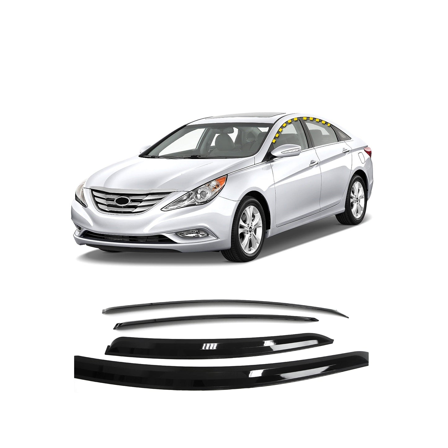 A1170 - Rain Guards for Hyundai Sonata 2011-2014 (4PCs) Smoke Tinted Tape-On Style - northernprimesupply