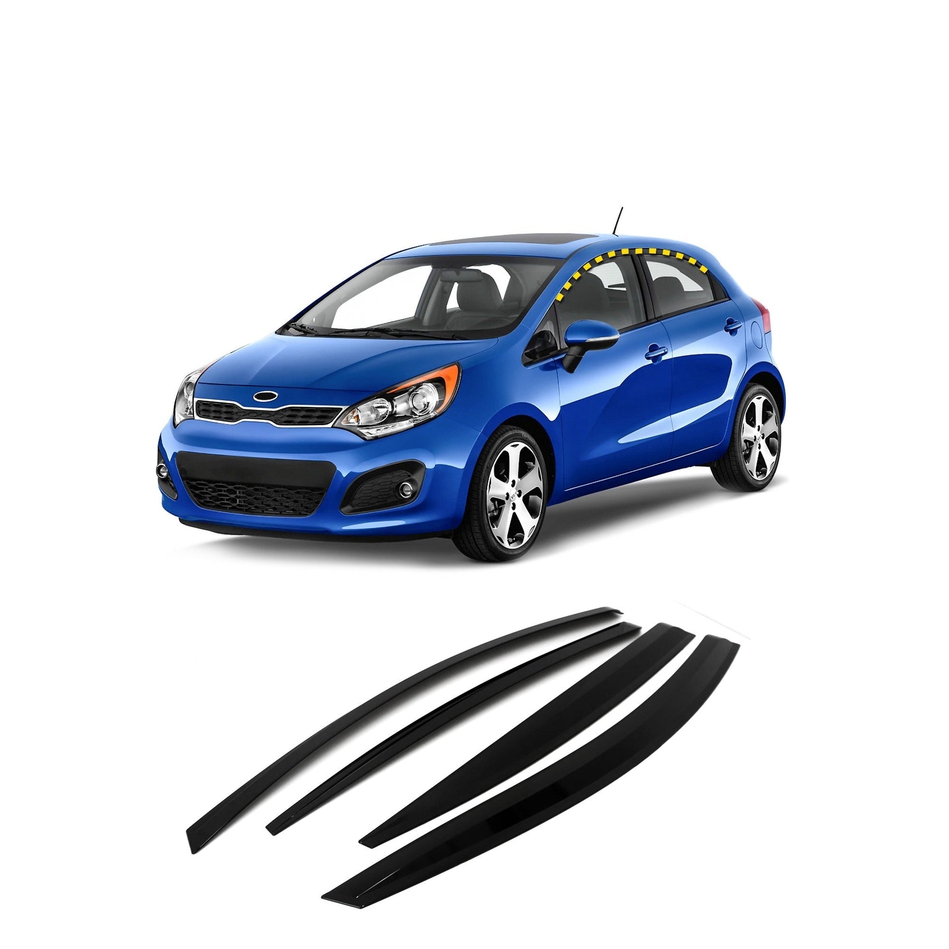 A1400 - Rain Guards for Kia Rio Hatchback 2012-2017 (4PCs) Smoke Tinted Tape-On Style - northernprimesupply