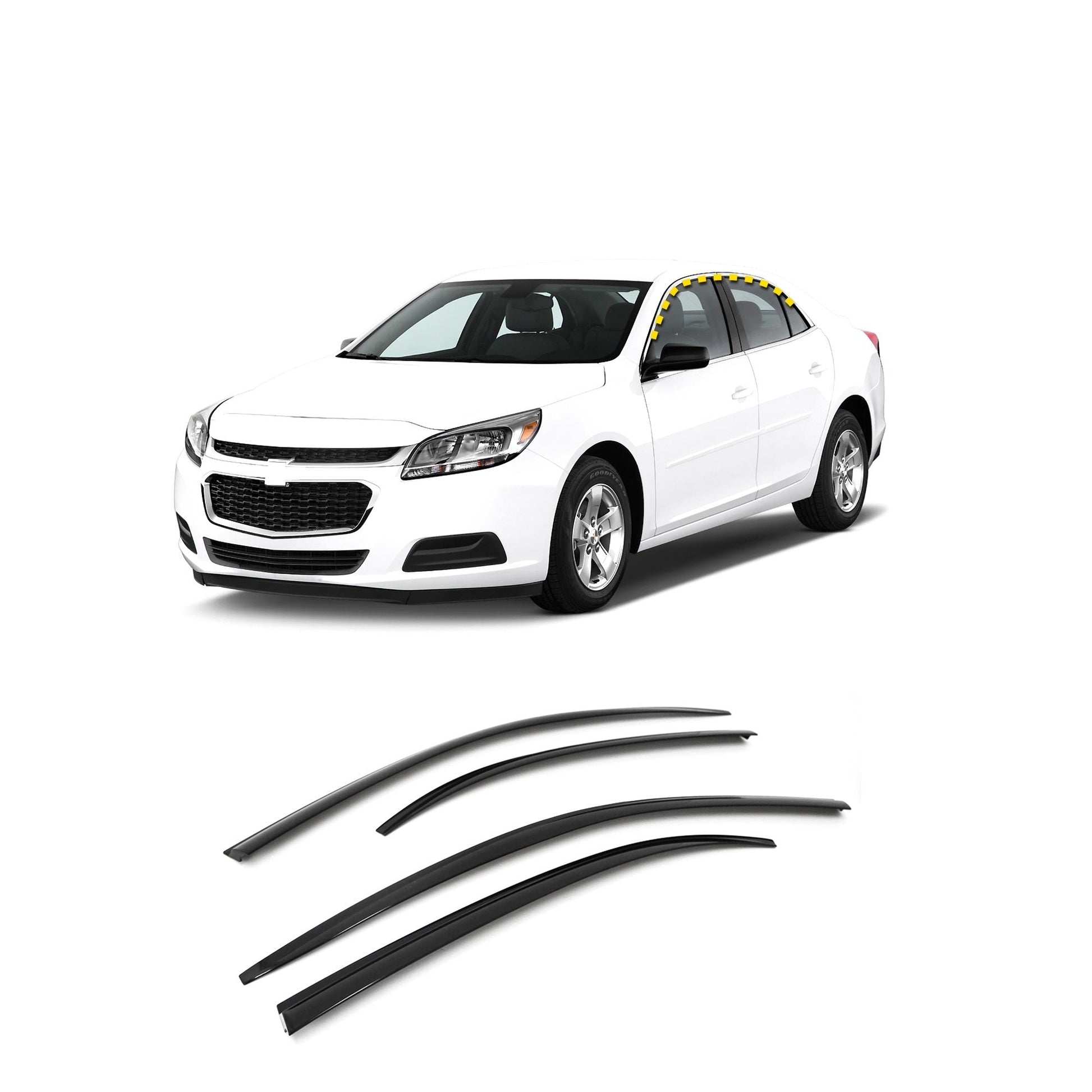 A1420 - Autoclover Rain Guards for Chevrolet Malibu 2013-2015 + LTD 2016 (4PCs) Smoke Tinted Tape-On Style - northernprimesupply