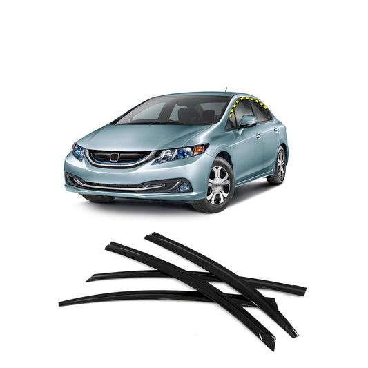 A1550 - Autoclover Rain Guards for Honda Civic Sedan 2012-2015 (4PCs) Smoke Tinted Tape-On Style - northernprimesupply