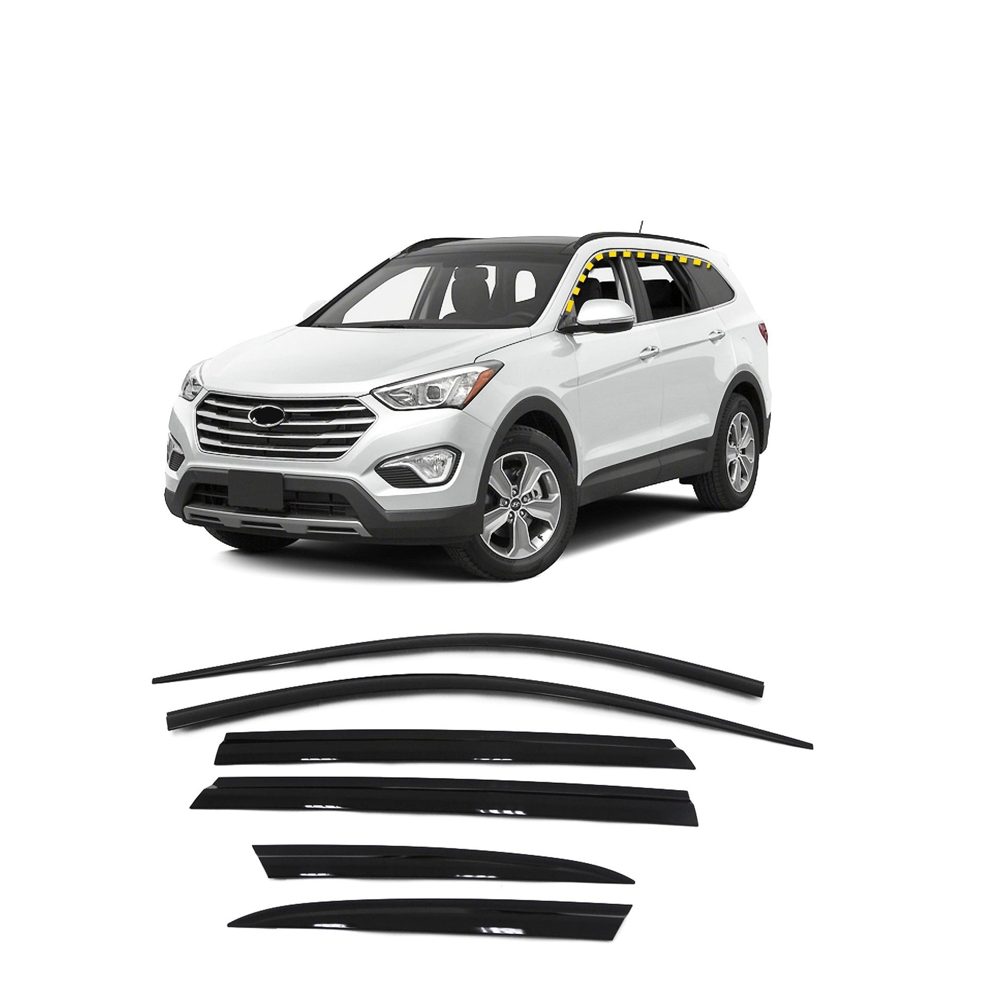 A1590 - Rain Guards for Hyundai Santa Fe (LWB/XL) 2014-2018 (6PCs) Smoke Tinted Tape-On Style - northernprimesupply