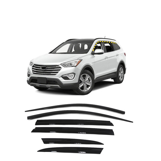 A1590 - Rain Guards for Hyundai Santa Fe (LWB/XL) 2014-2018 (6PCs) Smoke Tinted Tape-On Style - northernprimesupply