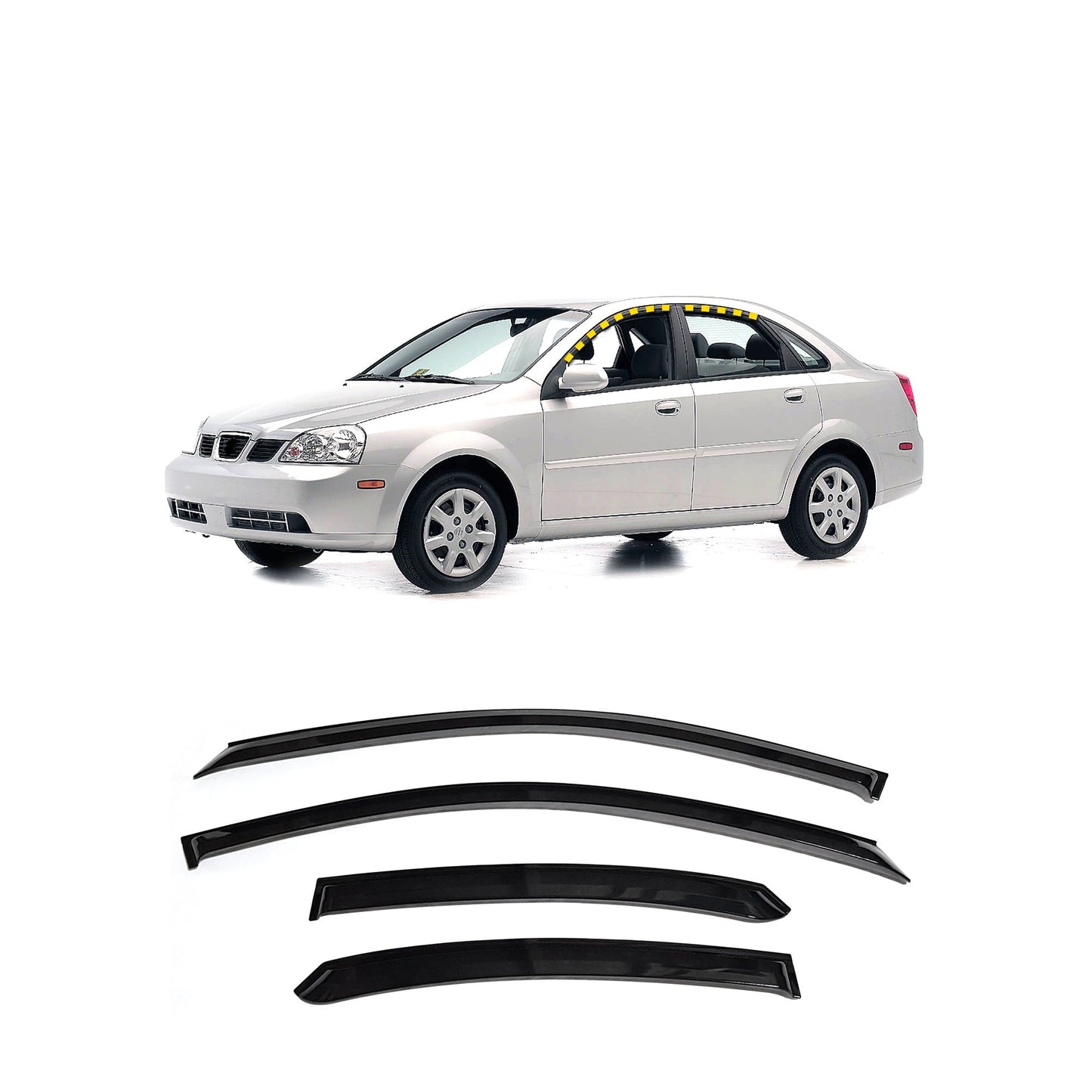 A1711 - Autoclover Rain Guards for Suzuki Forenza Sedan 2004-2007 (4PCs) Smoke Tinted Tape-On Style - northernprimesupply