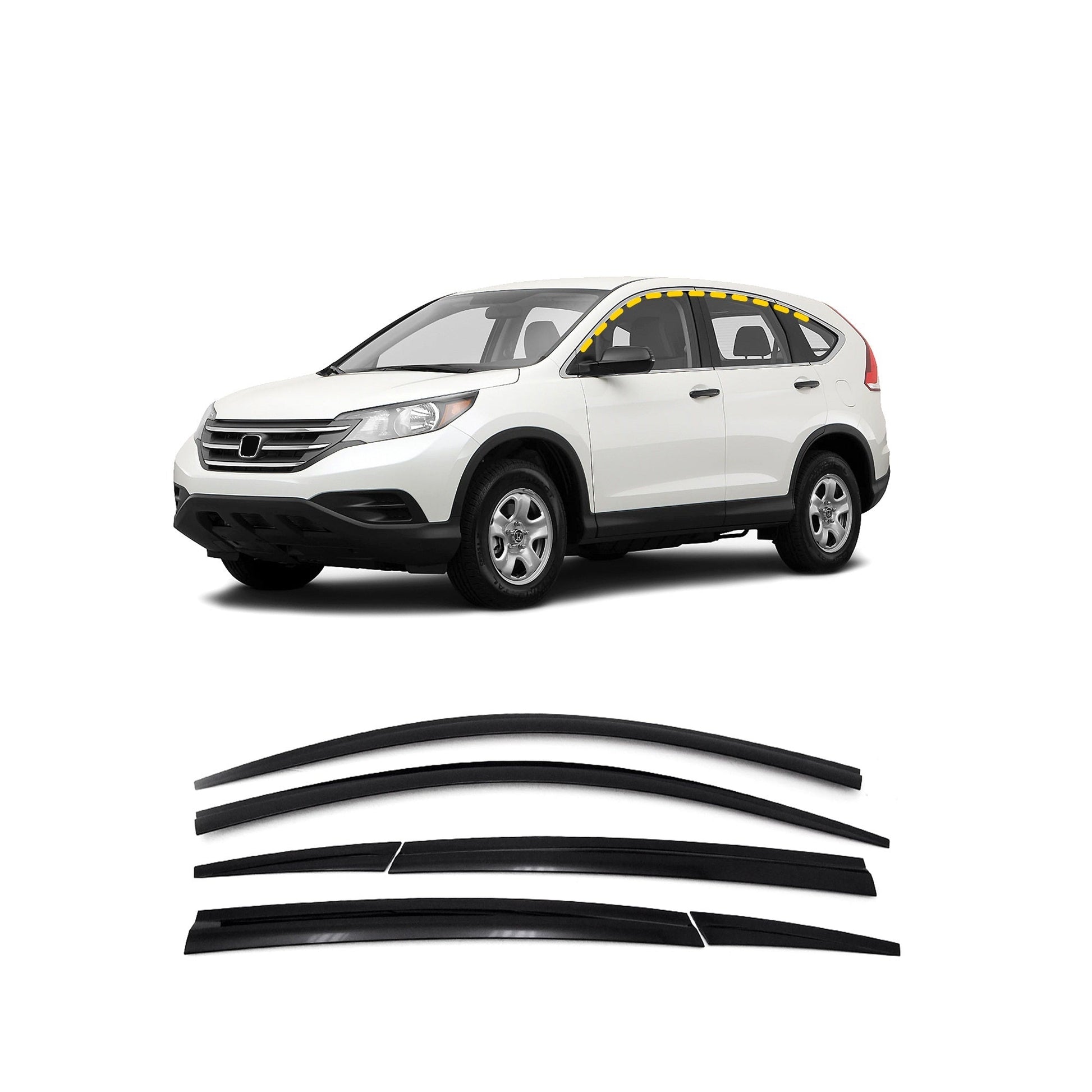 A1770 - Rain Guards for Honda CR-V 2012-2016 (6PCs) Smoke Tinted Tape-On Style - northernprimesupply