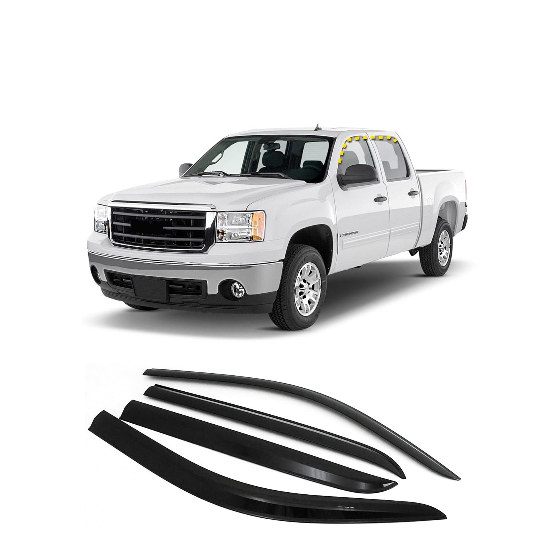 A1873 - Autoclover Rain Guards for GMC Sierra 1500 Crew Cab 2007-2013 (4PCs) Smoke Tinted Tape-On Style - northernprimesupply