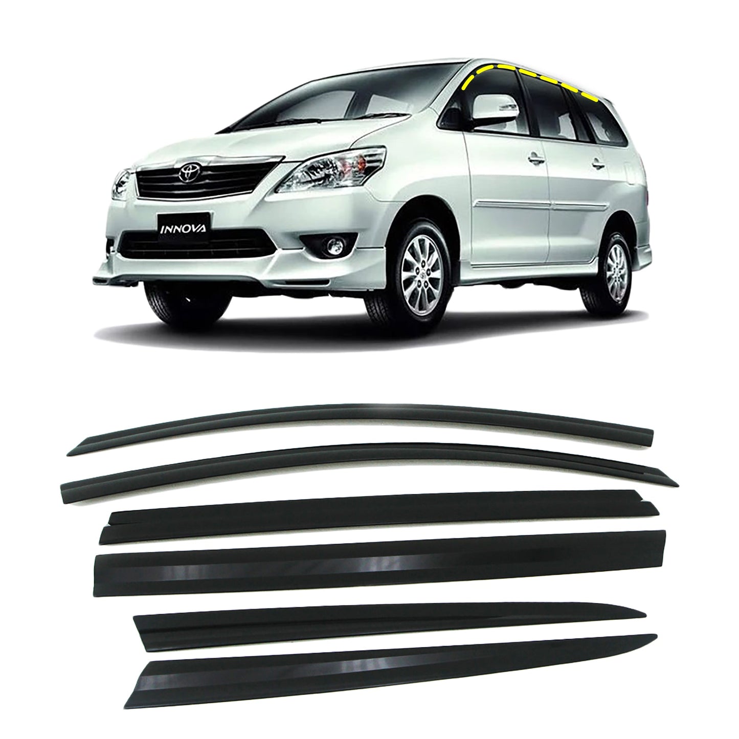 A1990 - Rain Guards for Toyota Innova 2005-2014 (6PCs) Smoke Tinted Tape-On Style - northernprimesupply