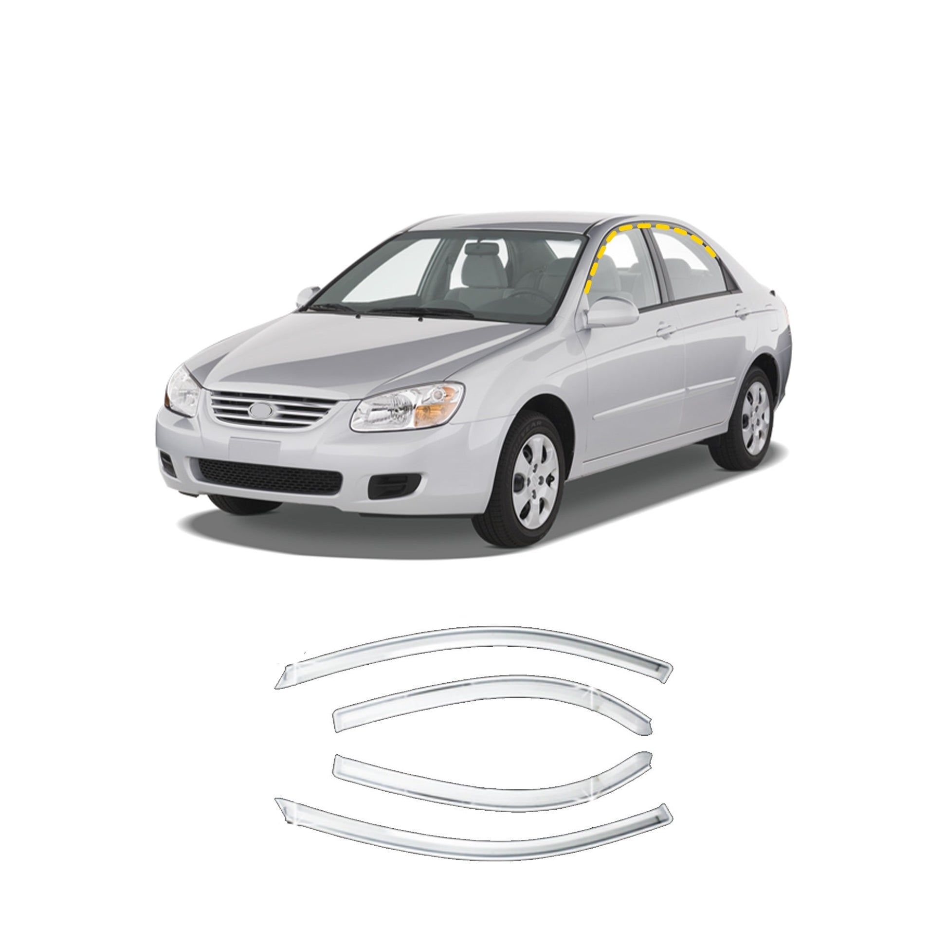 A4220 - Rain Guards for Kia Spectra 2004-2009 (4PCs) Chrome Finish Tape-On Style - northernprimesupply