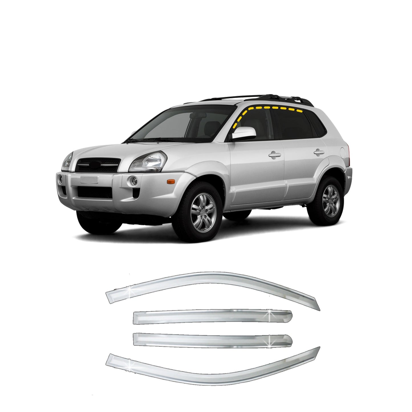 A4240 - Rain Guards for Hyundai Tucson 2005-2009 (4PCs) Chrome Finish Tape-On Style - northernprimesupply