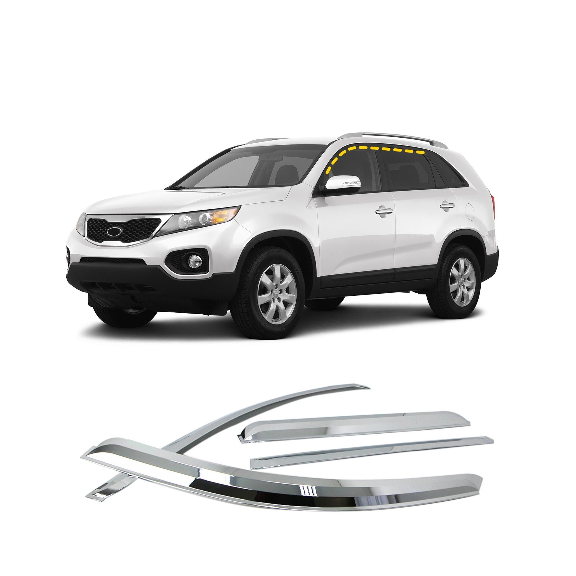 A4660 - Rain Guards for Kia Sorento 2011-2015 (4PCs) Chrome Finish Tape-On Style - northernprimesupply