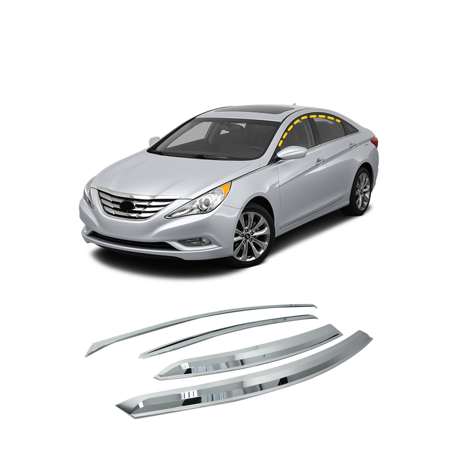 A4730 - Rain Guards for Hyundai Sonata 2011-2014 (4PCs) Chrome Finish Tape-On Style - northernprimesupply