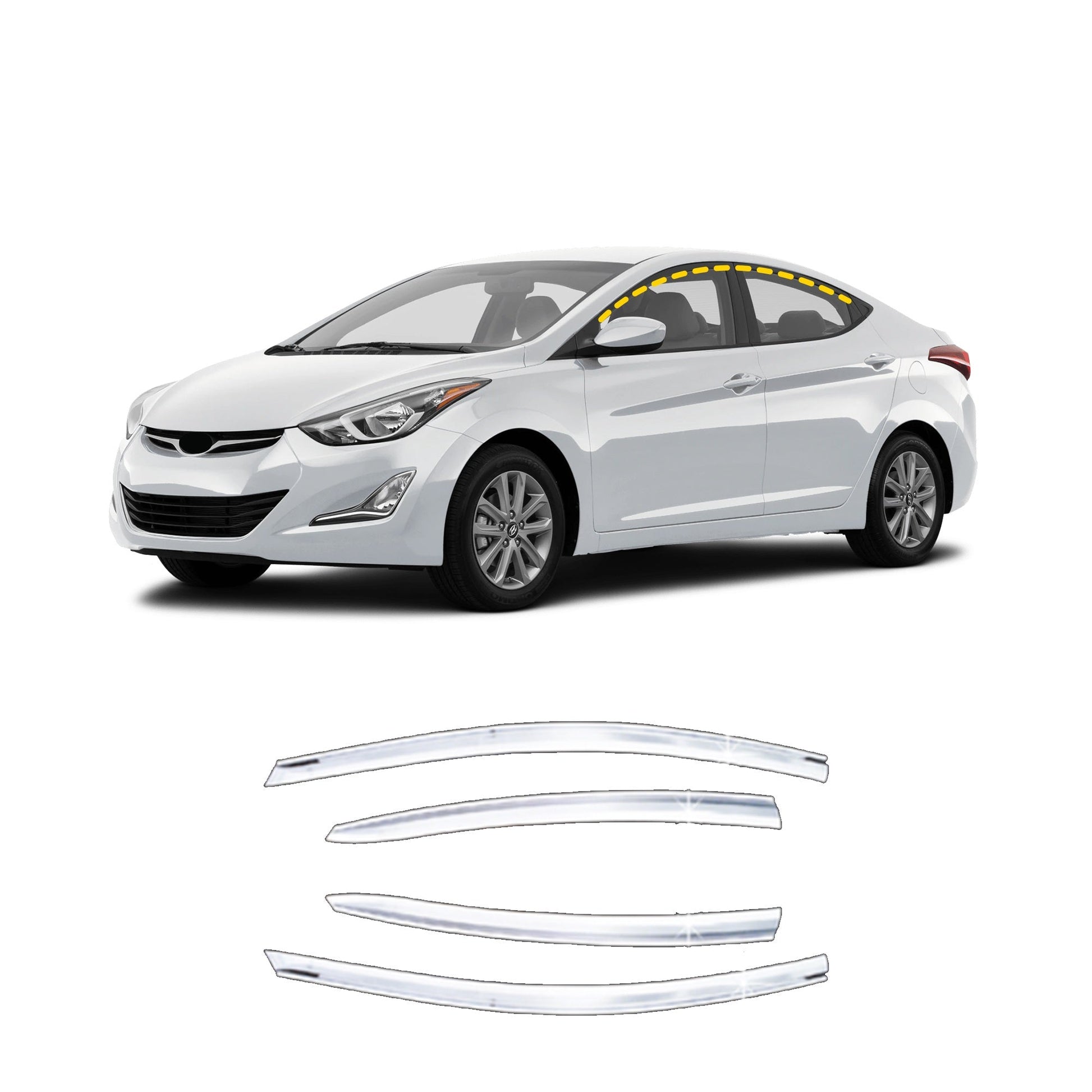 A4810 - Rain Guards for Hyundai Elantra Sedan 2011-2016 (4PCs) Chrome Finish Tape-On Style - northernprimesupply