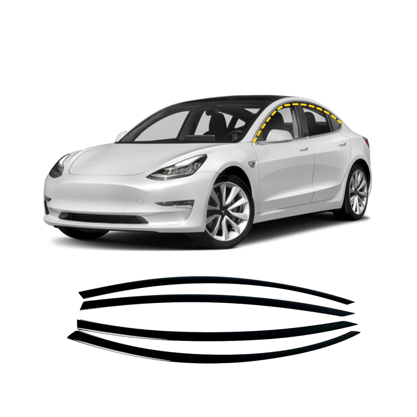 B0610 - Rain Guards for Tesla Model3 2017-2022 (4PCs) Black Tape-On Style - northernprimesupply