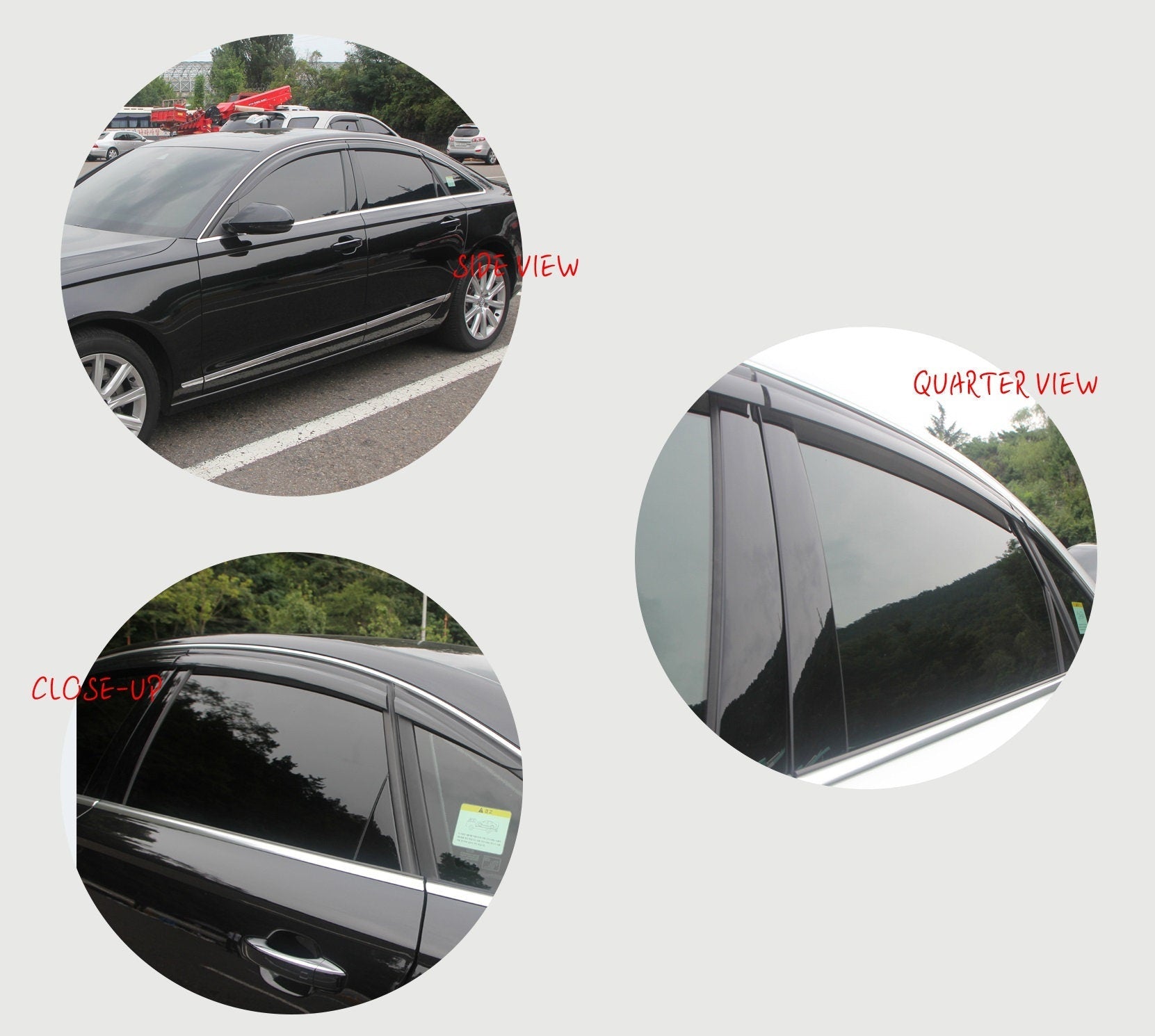 B0730 - Autoclover Rain Guards for Audi A6 Sedan 2012-2018 (6PCs) Black Tape-On Style - northernprimesupply