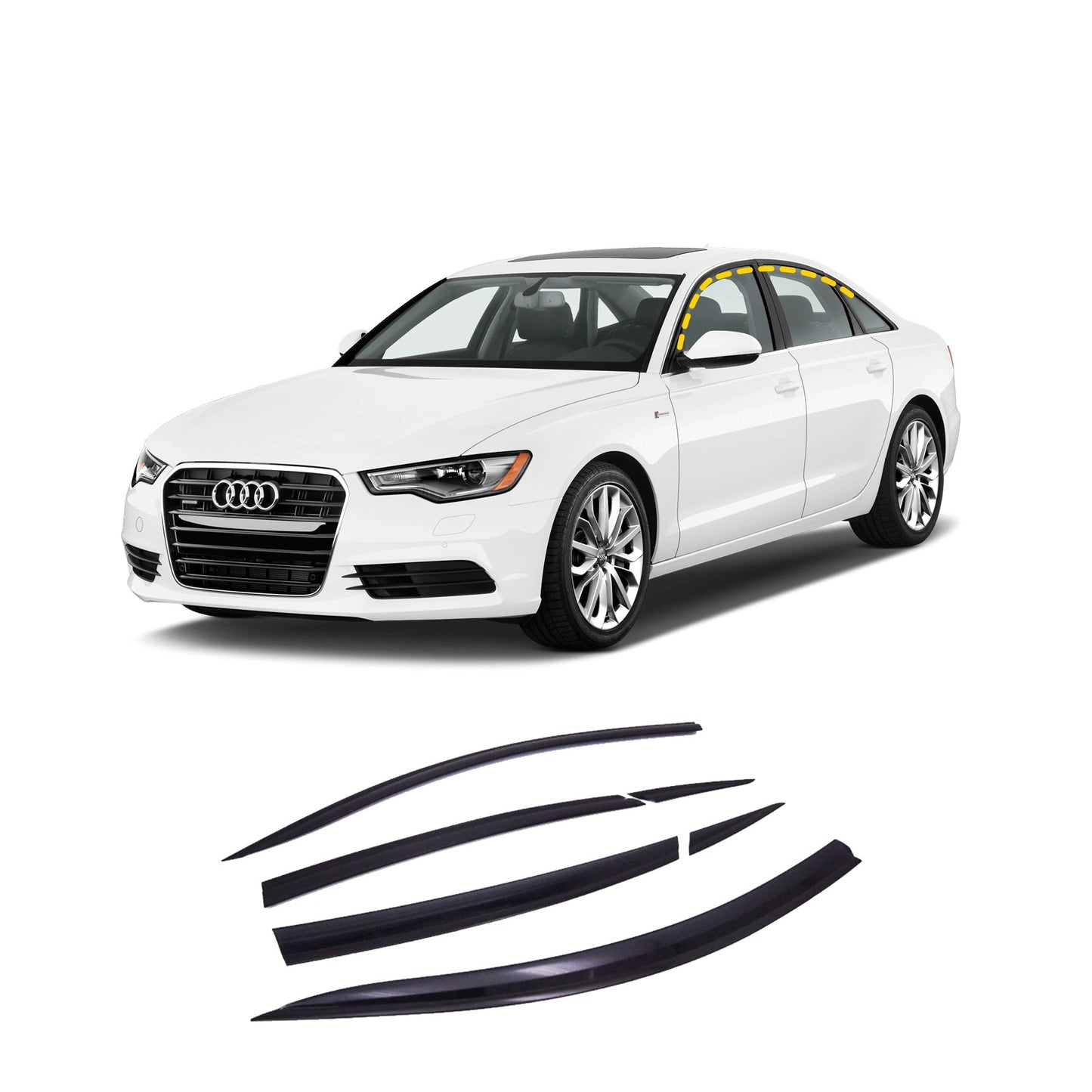 B0730 - Autoclover Rain Guards for Audi A6 Sedan 2012-2018 (6PCs) Black Tape-On Style - northernprimesupply