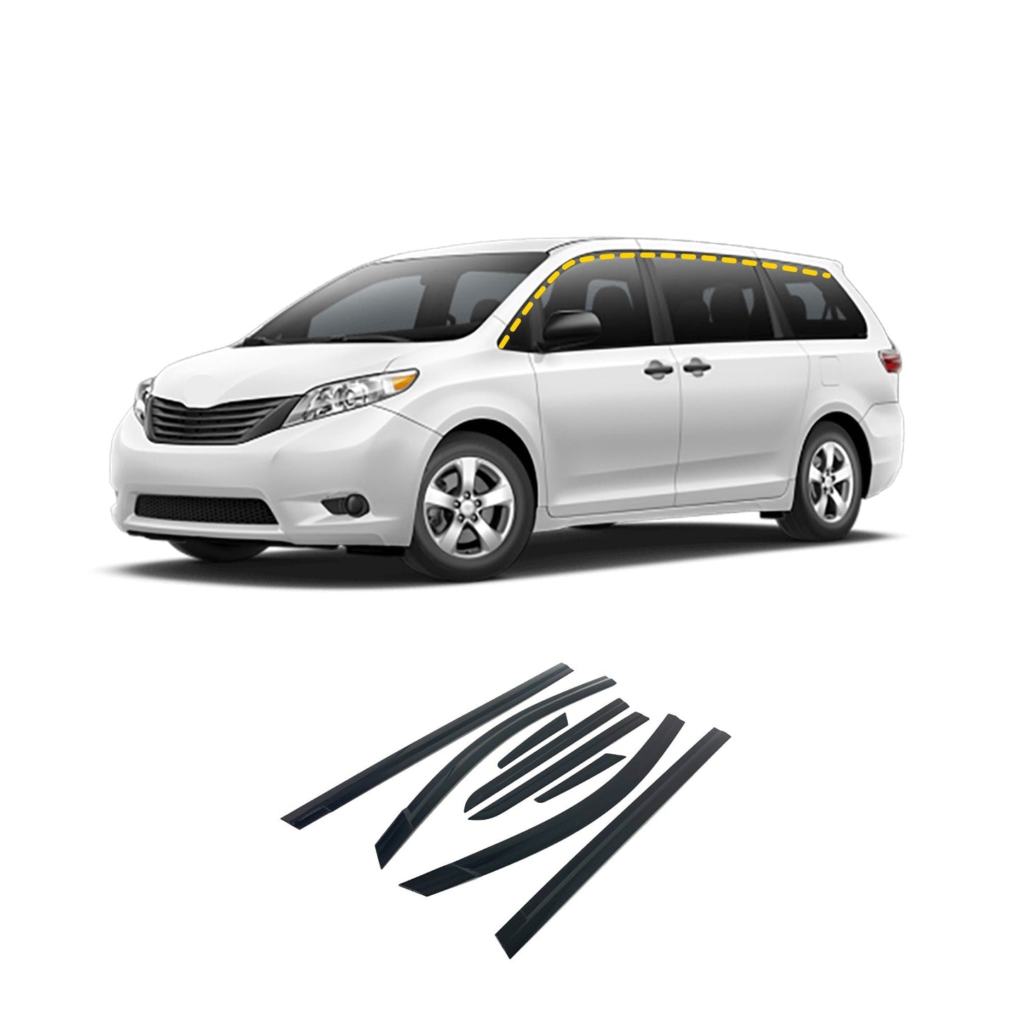 B0880 - Rain Guards for Toyota Sienna 2011-2020 (8PCs) Black Tape-On Style - northernprimesupply