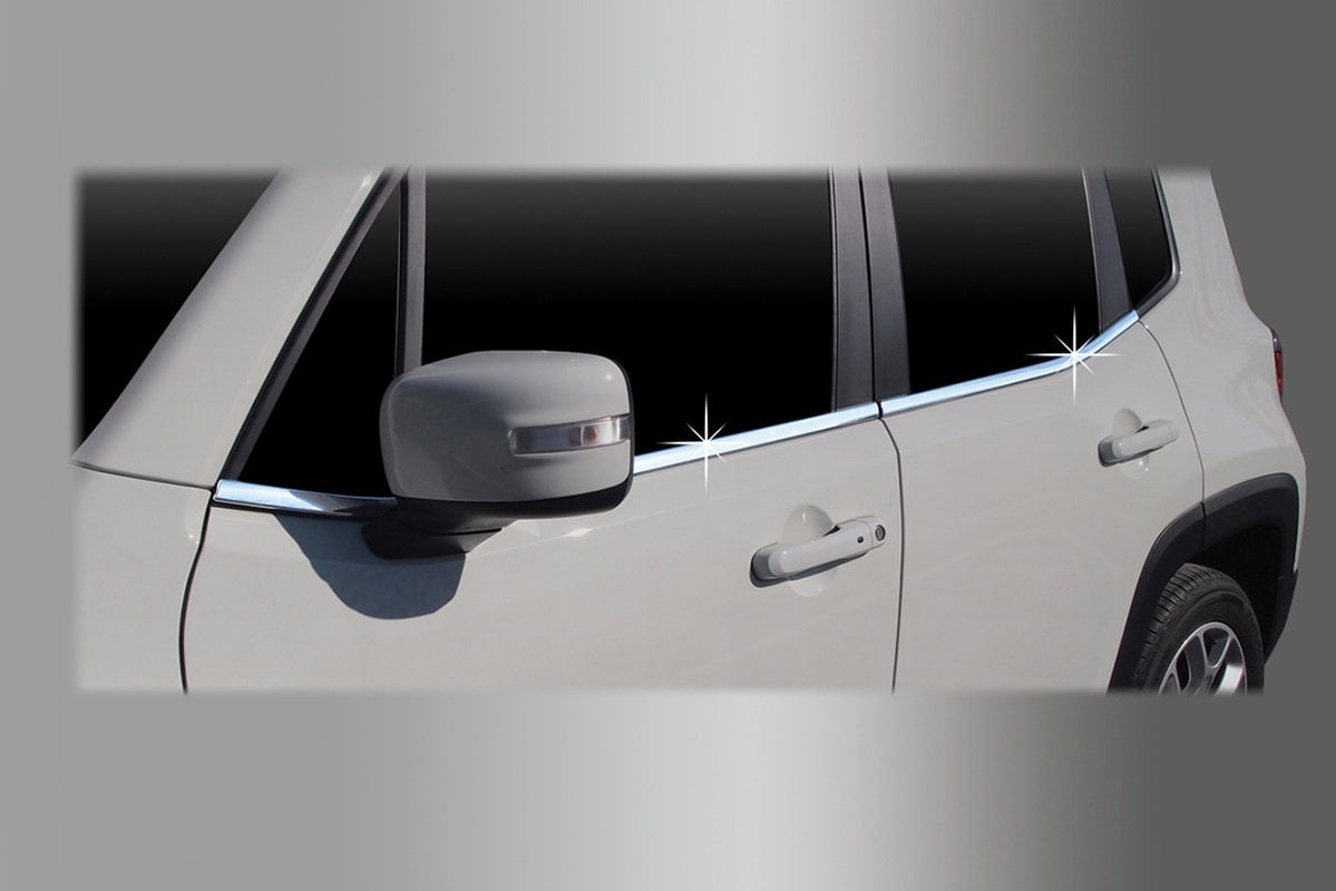 B2640 - Autoclover Windows Frame Sill Molding Cover Trim for Jeep Renegade 2015-2022 (4PCs) Chrome Finish Tape-On Style - northernprimesupply