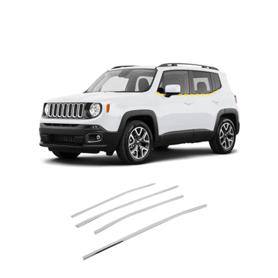 B2640 - Autoclover Windows Frame Sill Molding Cover Trim for Jeep Renegade 2015-2022 (4PCs) Chrome Finish Tape-On Style - northernprimesupply