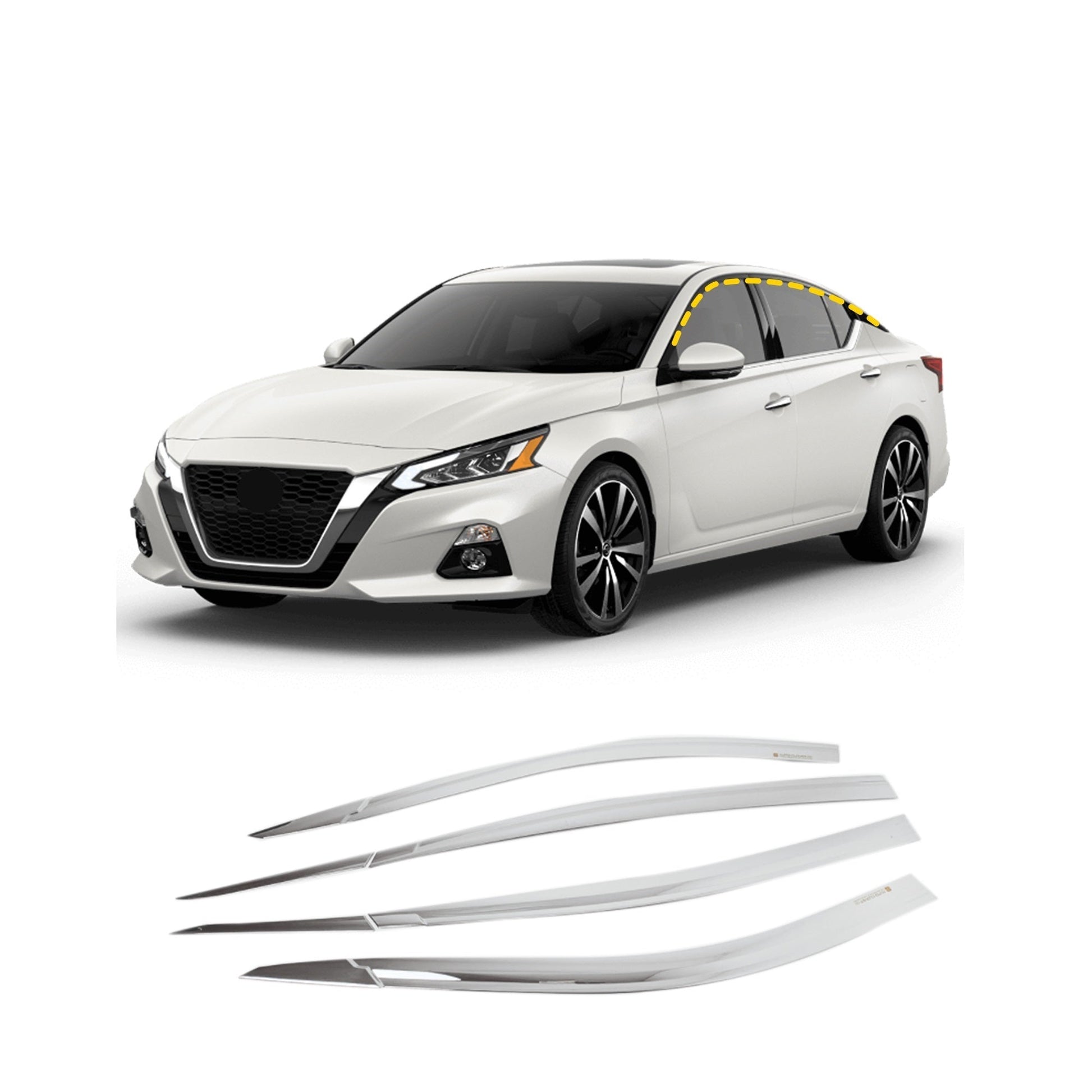 B3940 - Rain Guards for Nissan Altima 2019-2022 (6PCs) Chrome Finish Tape-On Style - northernprimesupply