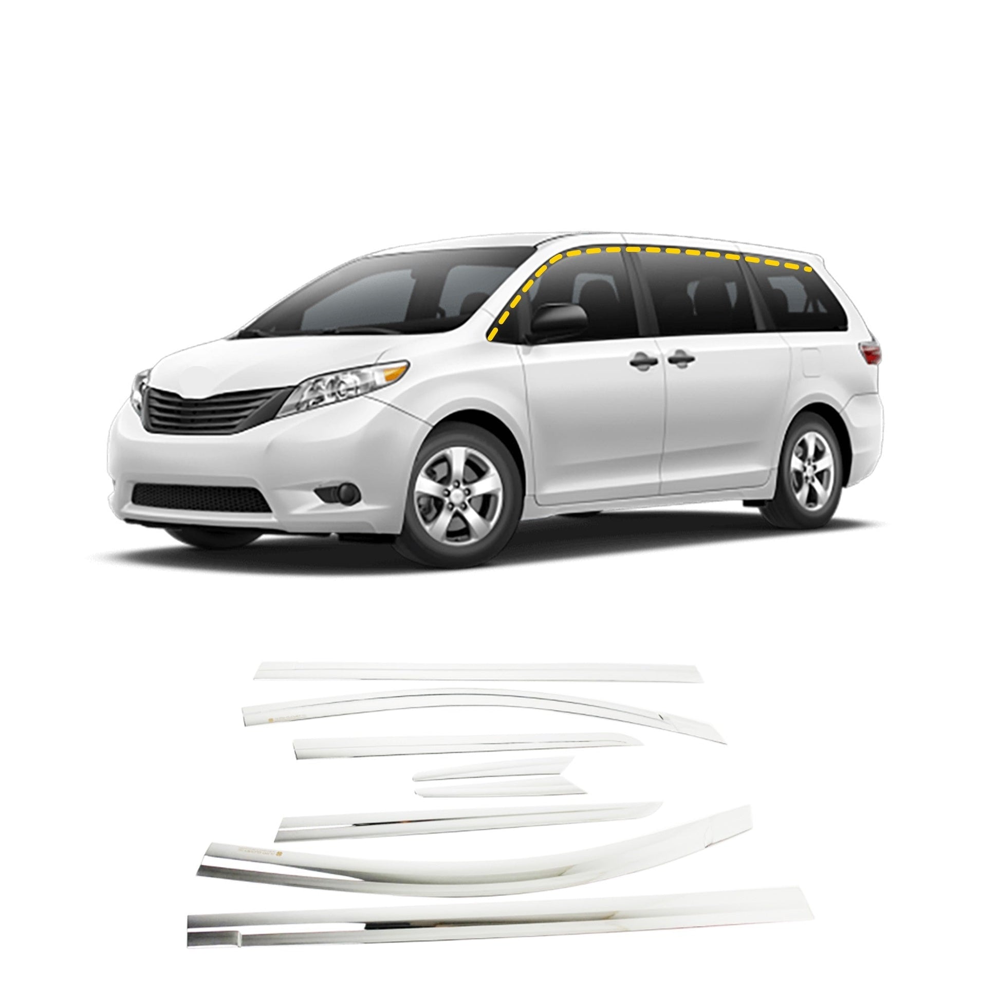 B4870 - Rain Guards for Toyota Sienna 2011-2020 (8PCs) Chrome Finish Tape-On Style - northernprimesupply