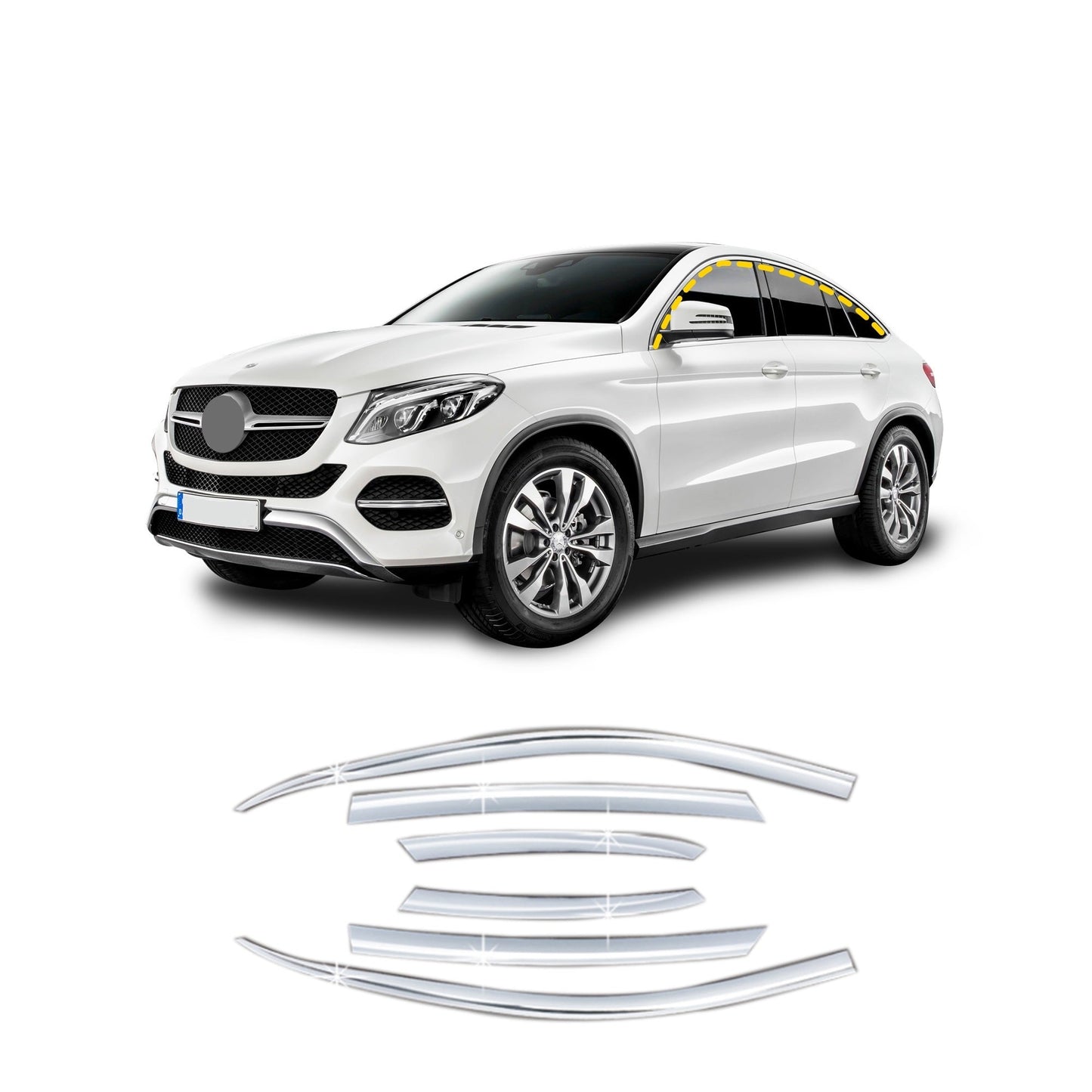 B4960 - Autoclover Rain Guards for Mercedes-BENZ GLE Coupe 2016-2019 (6PCs) Chrome Finish Tape-On Style - northernprimesupply