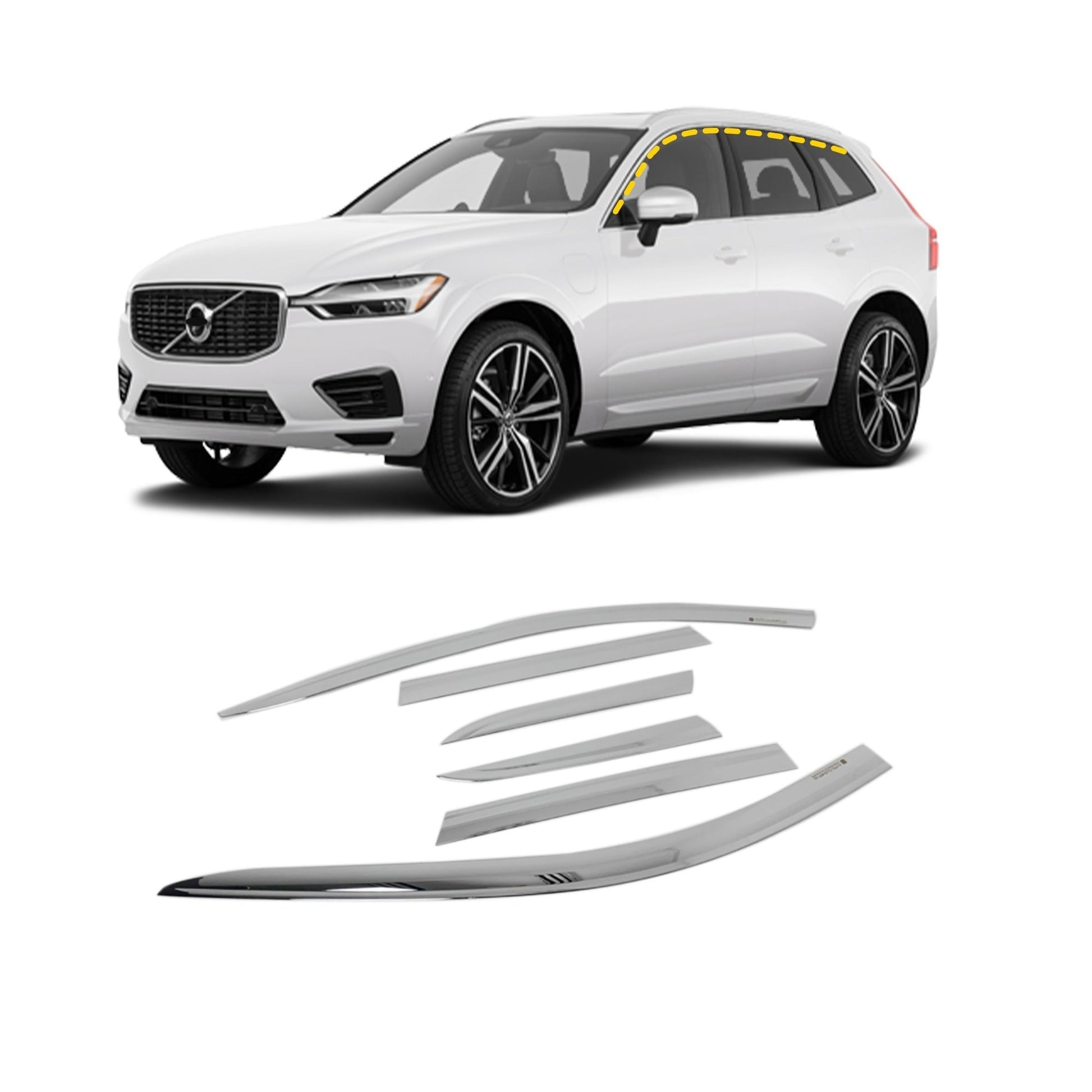 B5570 - Rain Guards for Volvo XC60 2018-2023 (6PCs) Chrome Finish Tape-On Style - northernprimesupply