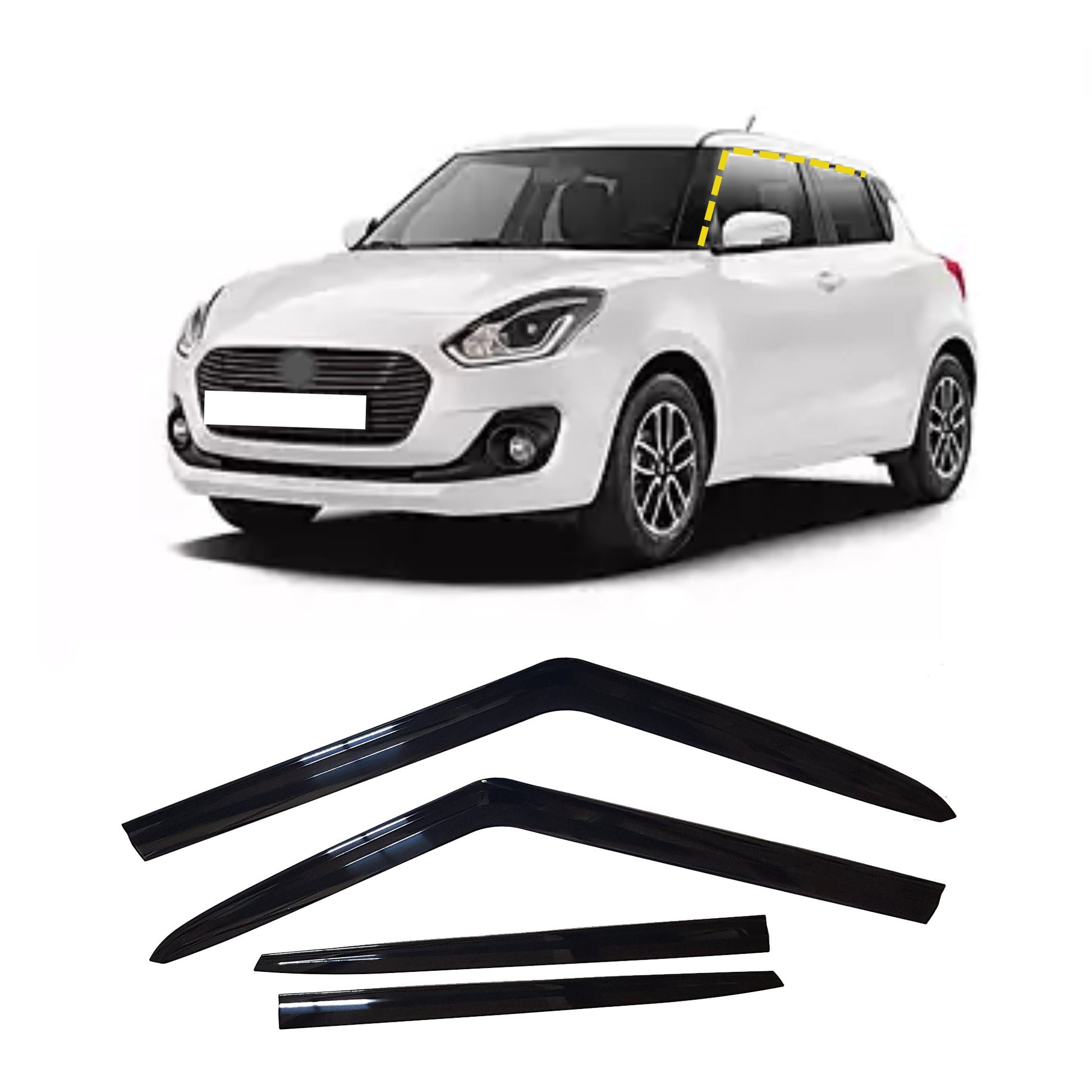 C0140 - Rain Guards for Suzuki Swift 2018-2022 (4PCs) Smoke Tinted Tape-On Style - northernprimesupply