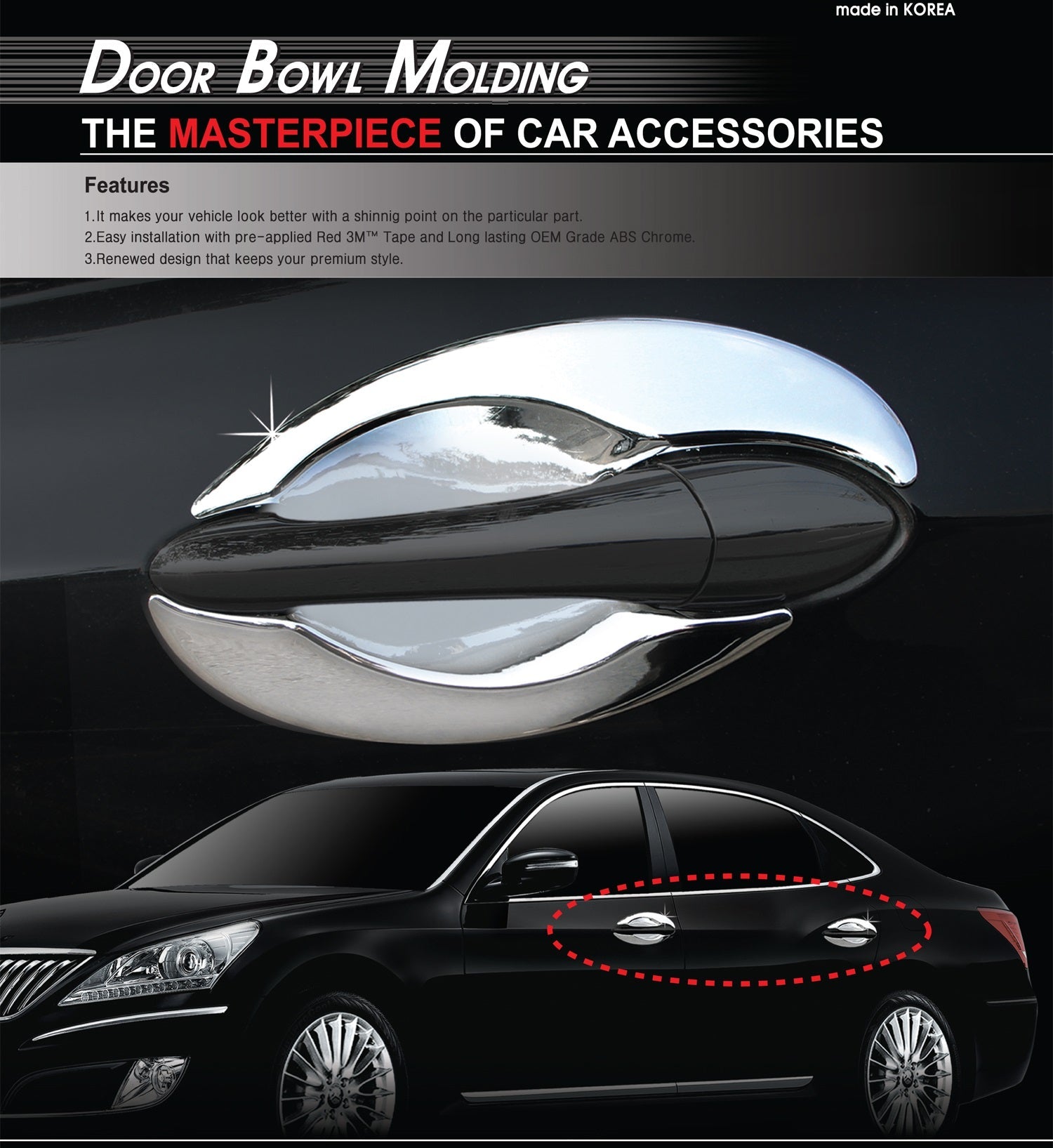 C3270 - Exterior Door Handle Bowl Insert Cover for Honda CR-V 2012-2016 (8PCs) Chrome Finish Tape-On Style - northernprimesupply