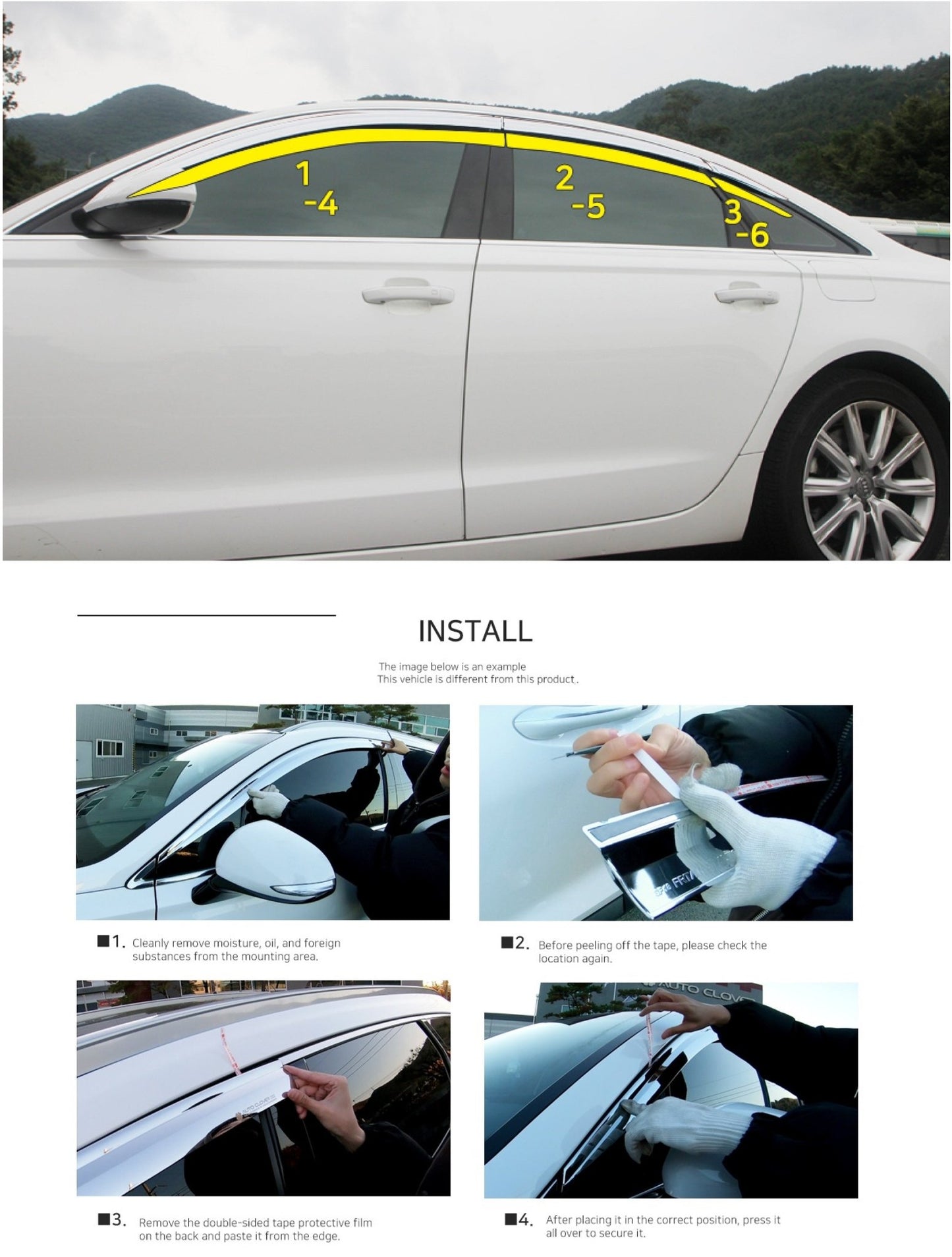 C5600 - Rain Guards for Audi A6 Sedan 2012-2018 (6PCs) Chrome Tape-On Style - northernprimesupply