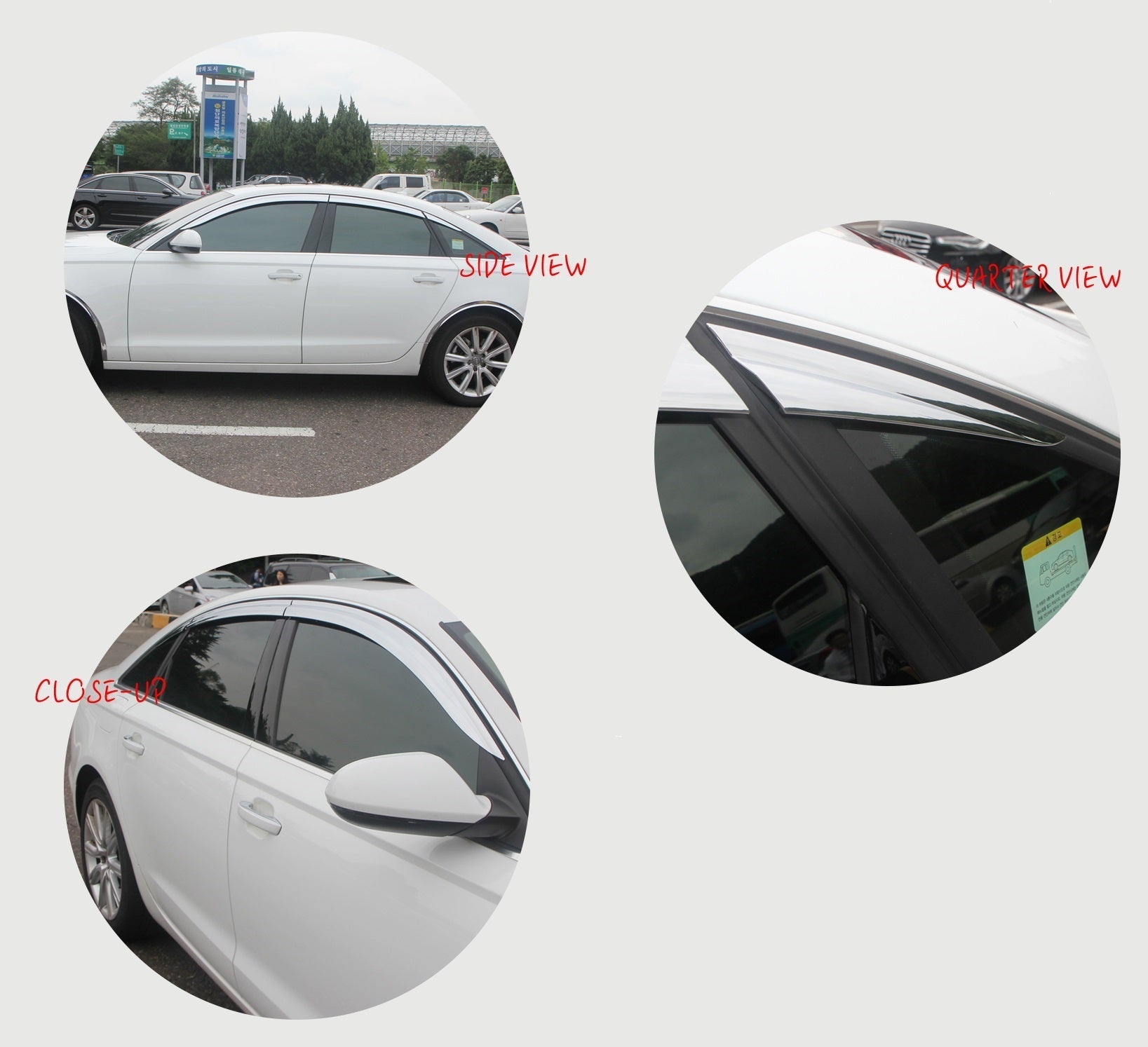 C5600 - Rain Guards for Audi A6 Sedan 2012-2018 (6PCs) Chrome Tape-On Style - northernprimesupply