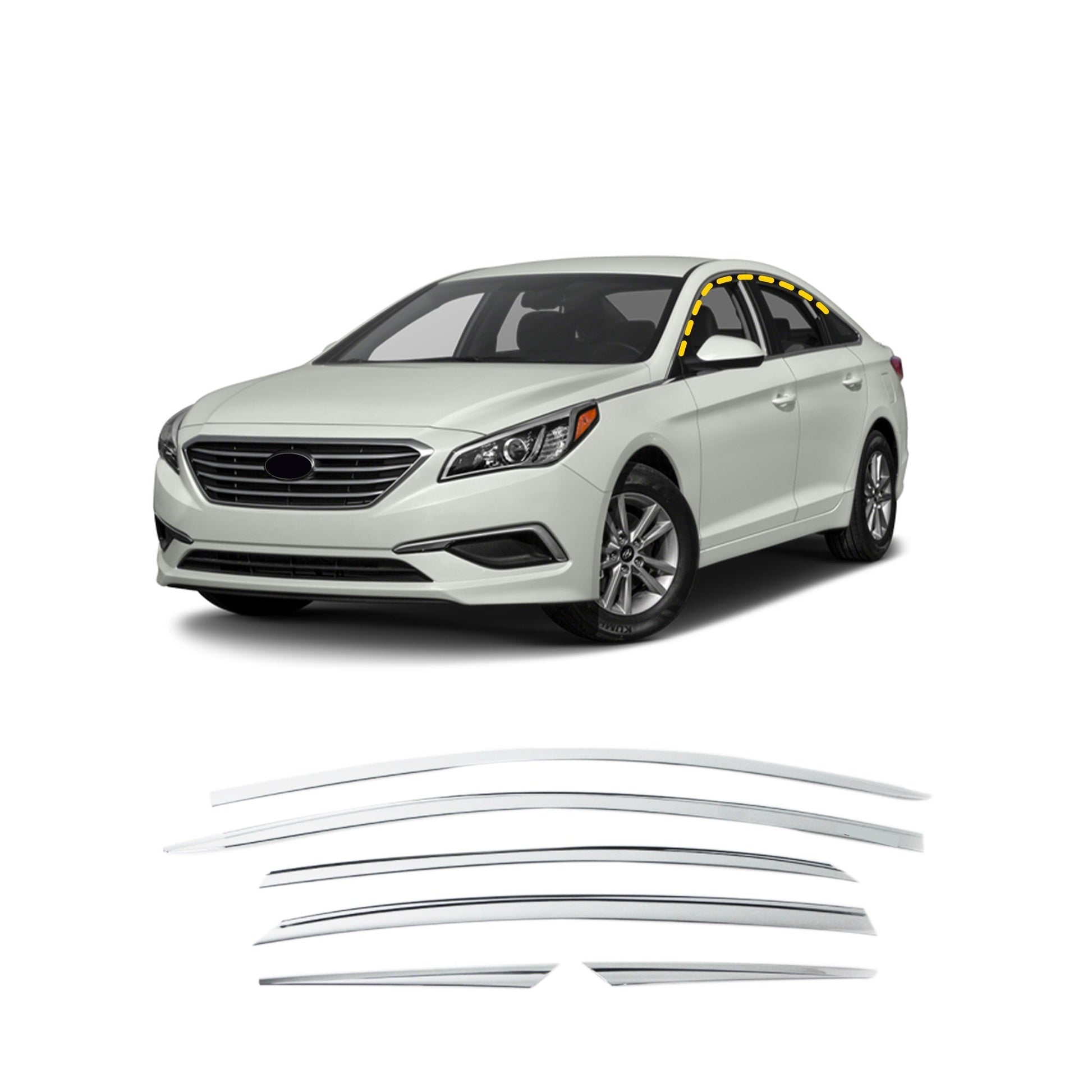 C5680 - Rain Guards for Hyundai Sonata 2015-2019 (6PCs) Chrome Finish Tape-On Style - northernprimesupply