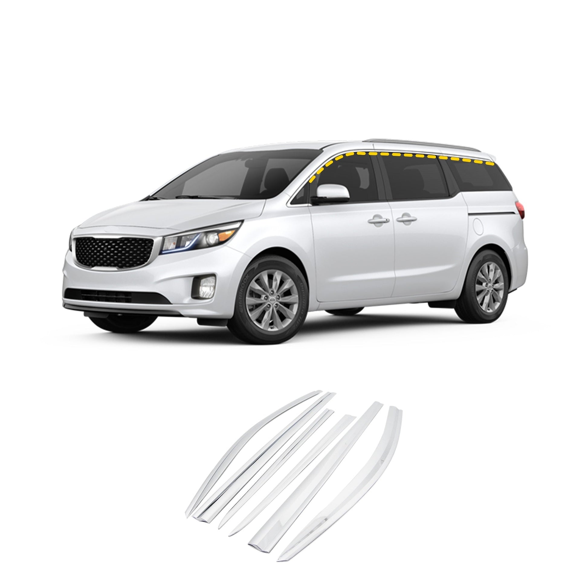 C5840 - Rain Guards for Kia Sedona 2015-2021 (6PCs) Chrome Finish Tape-On Style - northernprimesupply