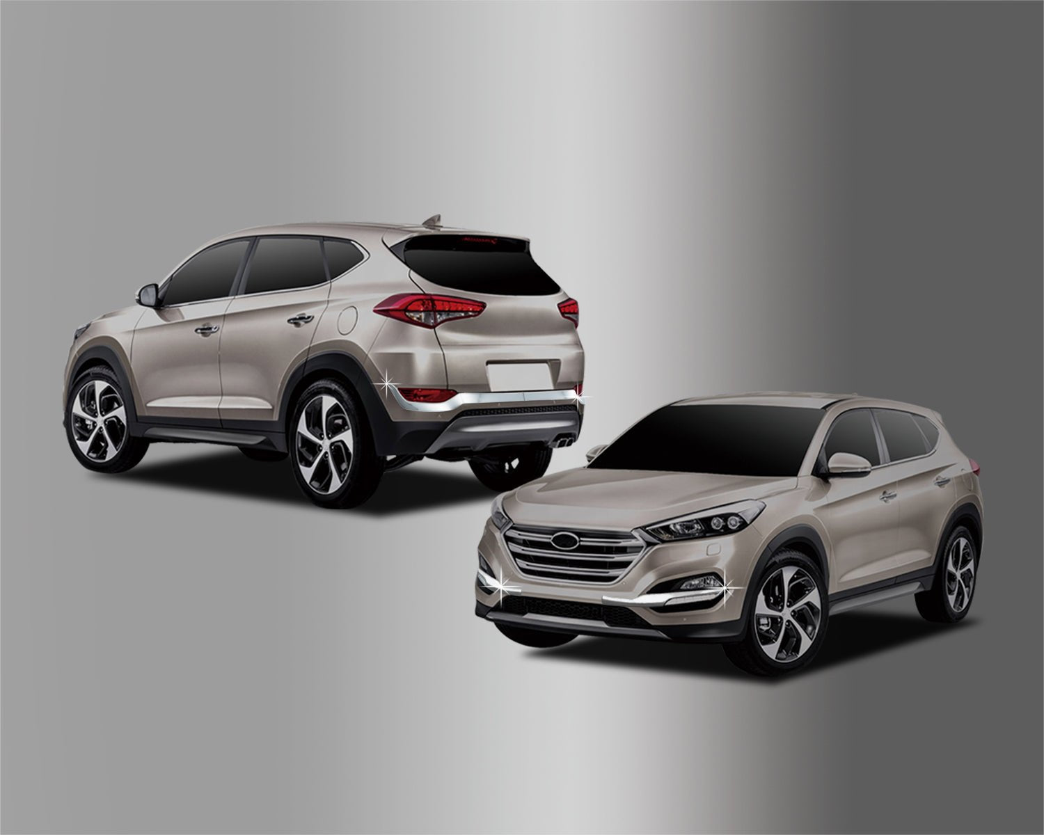 C7060 - Front & Rear Bumper Corner Protector Guard for Hyundai Tucson 2016-2018 (4PCs) Chrome Finish Tape-On Style - northernprimesupply