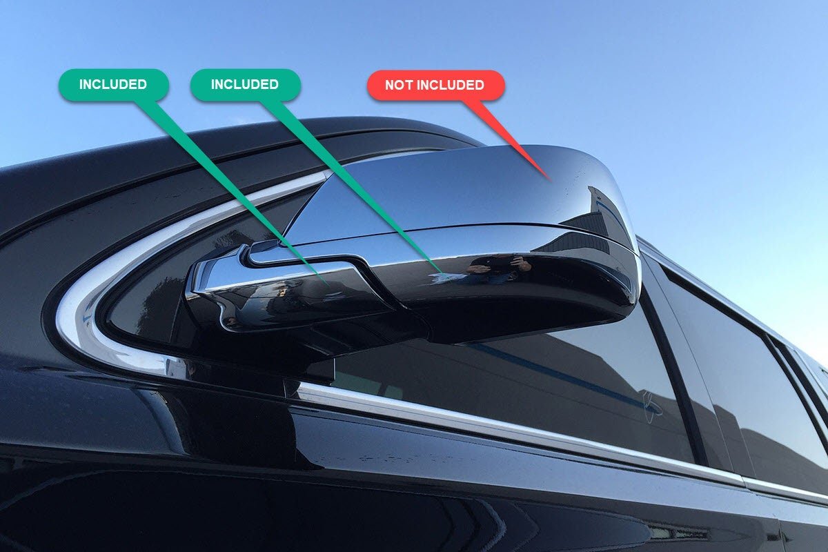 C8524 - Autoclover Door Side Mirror Base Cover (Lower) for GMC Yukon Denali 2015-2020 (4PCs) Chrome Finish Tape-On Style - northernprimesupply