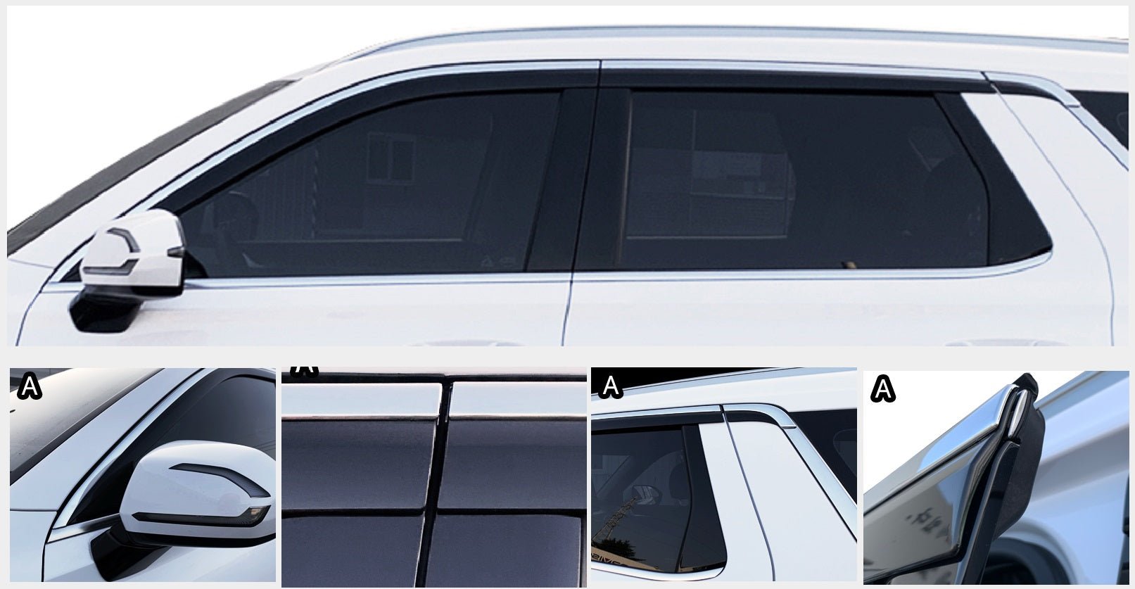 C9810 - Rain Guards for Hyundai Palisade 2020-2022 (6PCs) Black with Chrome Line Tape-On Style - northernprimesupply