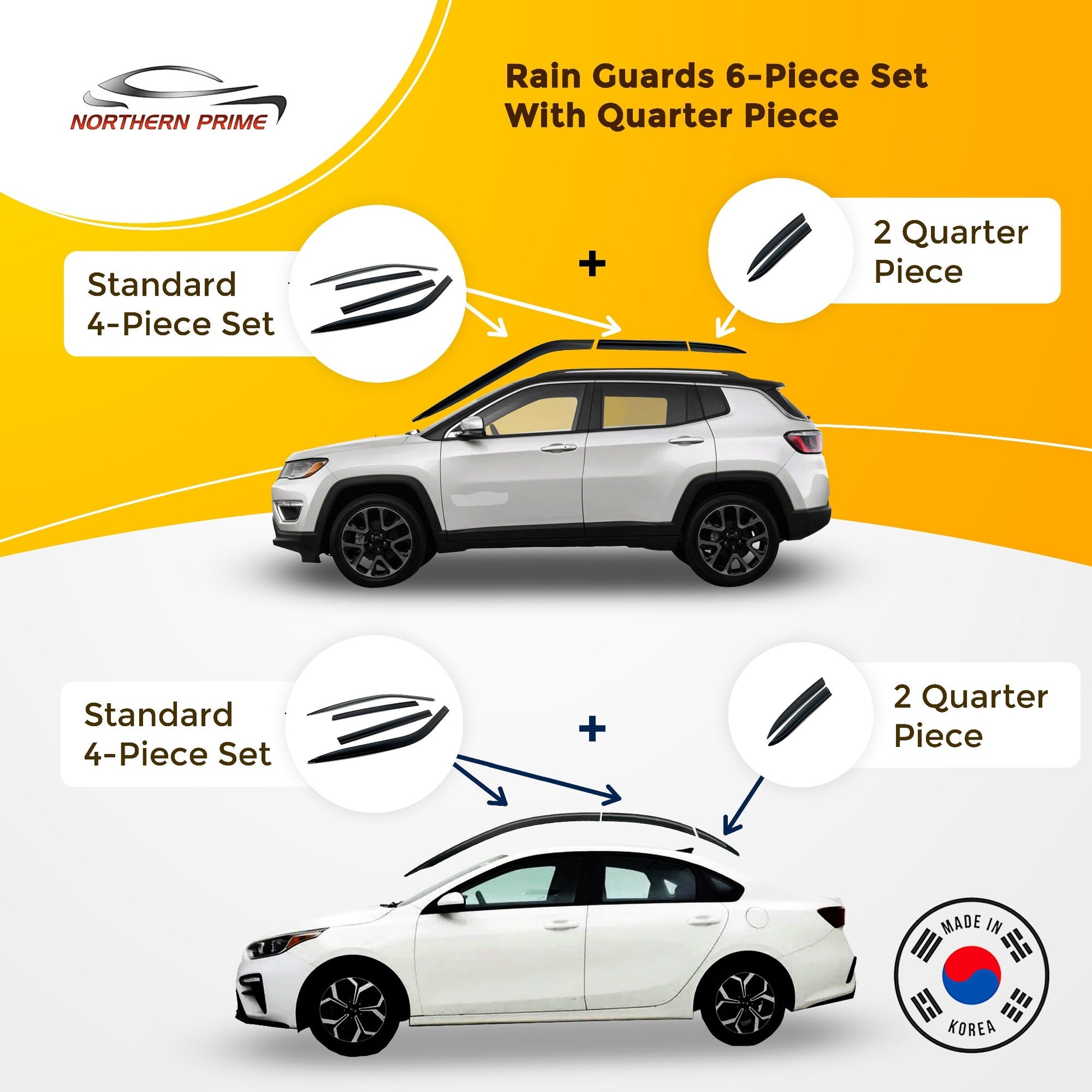 D0860 - Rain Guards for Toyota Land Cruiser 2008-2021 (6PCs) Smoke Tinted Tape-On Style - northernprimesupply