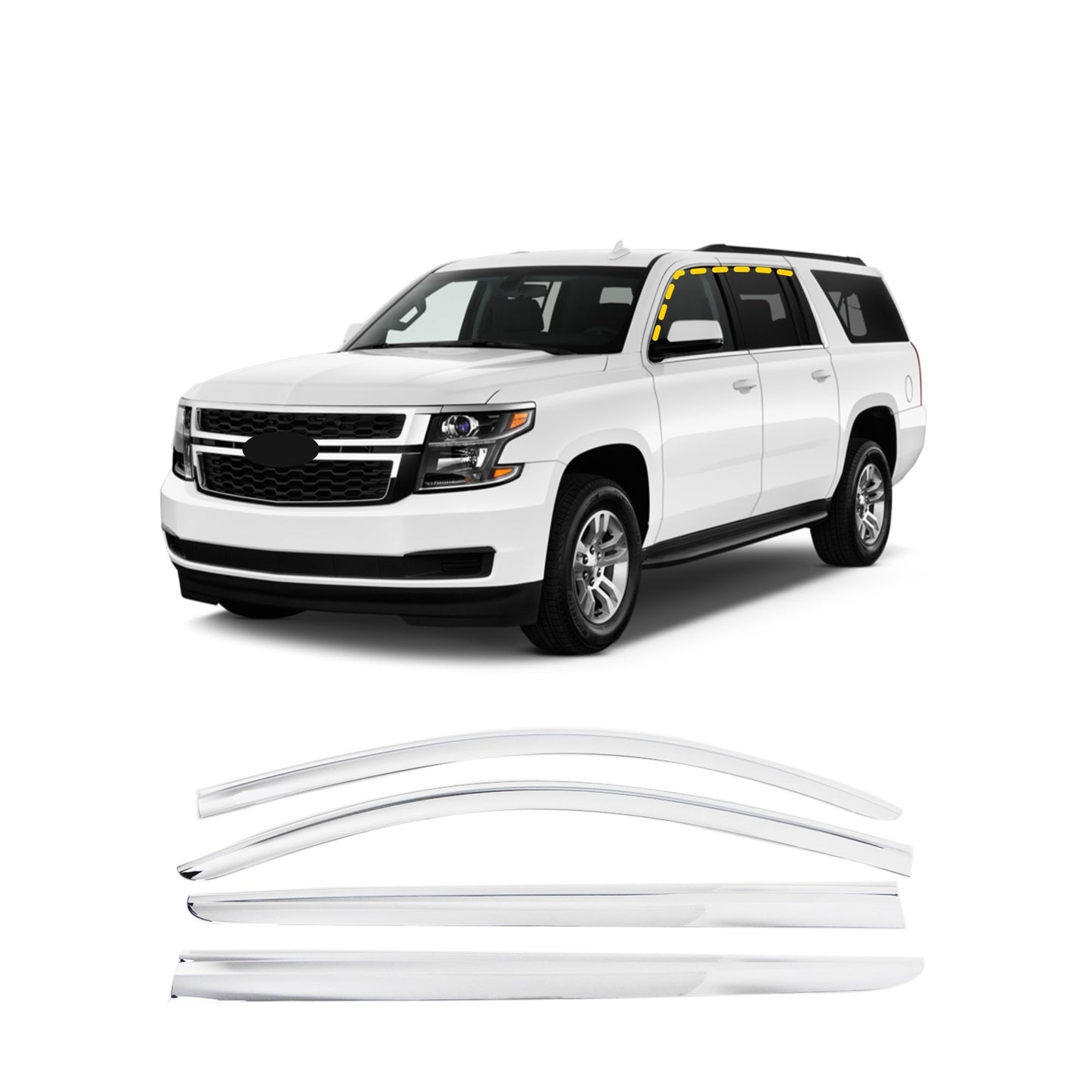 D6211 - Rain Guards for GMC Yukon XL 2015-2020 (4PCs) Chrome Finish Tape-On Style - northernprimesupply