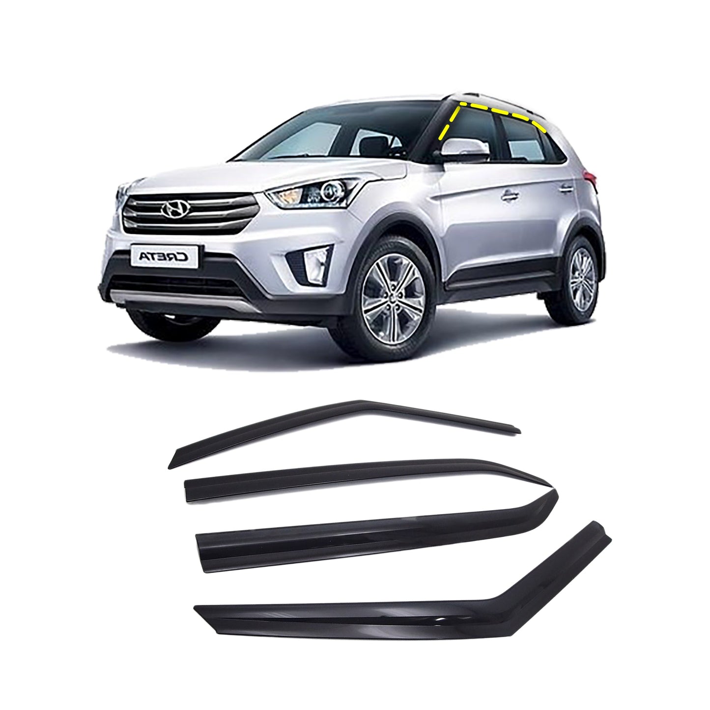 D7600 - Autoclover Rain Guards for Hyundai Creta 2017-2021 (4PCs) Smoke Tinted Tape-On Style - northernprimesupply