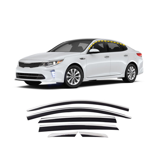 D9410 - Rain Guards for Kia Optima 2016-2020 (6PCs) Black with Chrome Line Tape-On Style - northernprimesupply