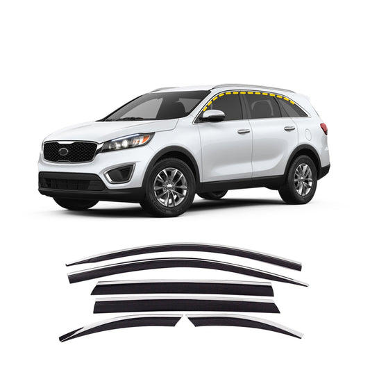 D9440 - Rain Guards for Kia Sorento 2016-2020 (6PCs) Black with Chrome Line Tape-On Style - northernprimesupply