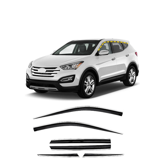 D9500 - Rain Guards for Hyundai Santa Fe Sport 2013-2018 (6PCs) Black with Chrome Line Tape-On Style - northernprimesupply