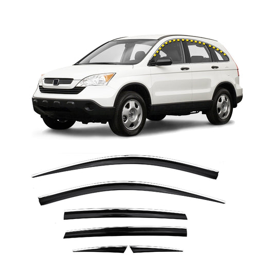 D9550 - Rain Guards for Honda CR-V 2007-2011 (6PCs) Black with Chrome Line Tape-On Style - northernprimesupply