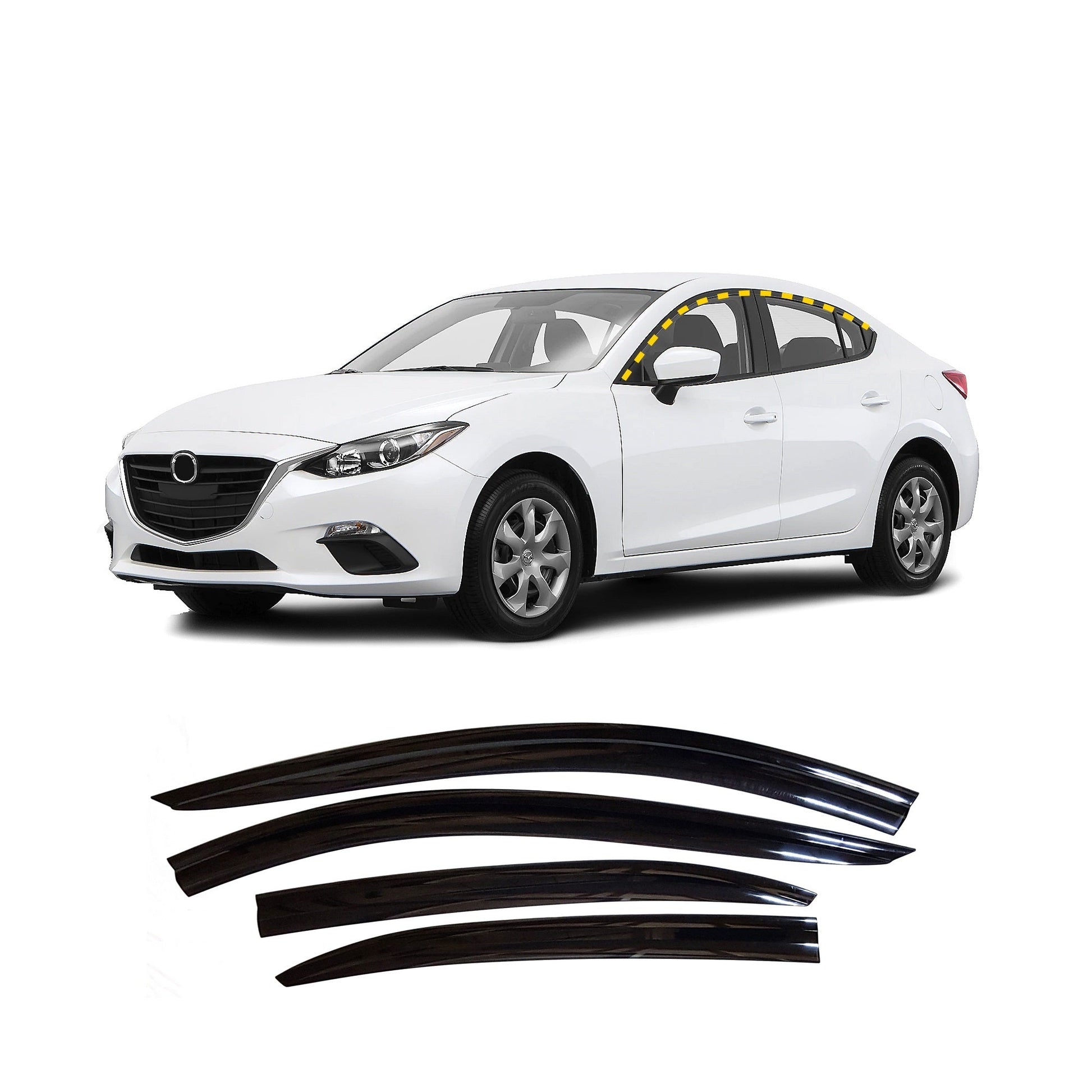 D9641 - Rain Guards for Mazda3 Hatchback 2014-2018 (4PCs) Smoke Tinted Tape-On Style - northernprimesupply