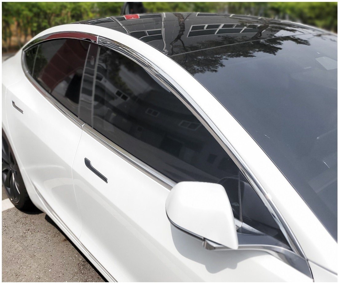 E0330 - Autoclover Rain Guards for Tesla Model3 2017-2022 (4PCs) Chrome Finish Tape-On Style - northernprimesupply