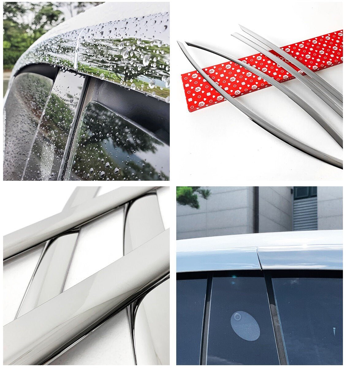 E0330 - Autoclover Rain Guards for Tesla Model3 2017-2022 (4PCs) Chrome Finish Tape-On Style - northernprimesupply