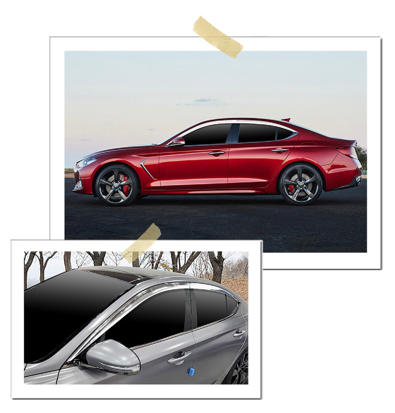 E0560 - Rain Guards for Genesis G70 2018-2022 (4PCs) Chrome Finish Tape-On Style - northernprimesupply