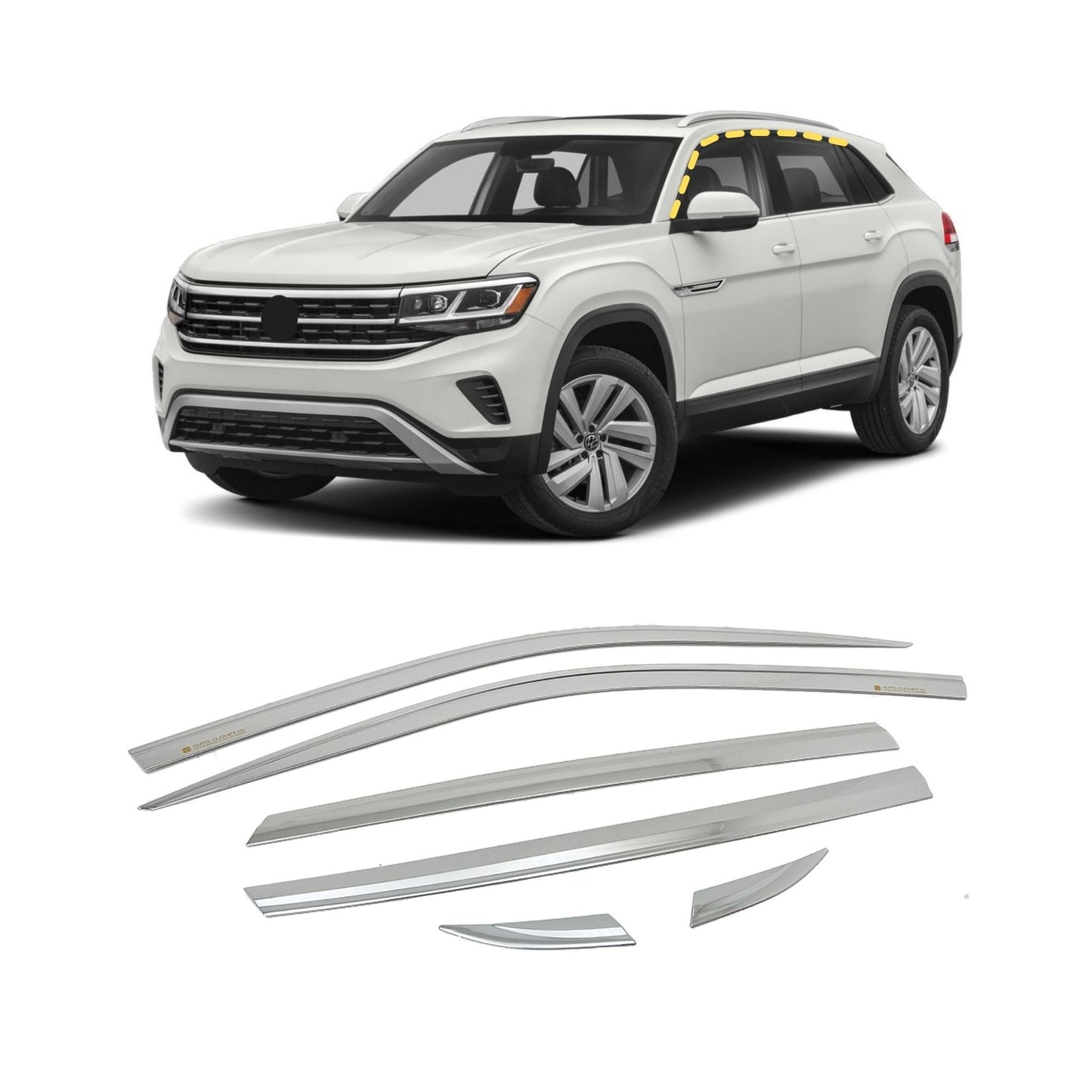 E0590 - Rain Guards for Volkswagen Atlas Cross Sport 2020-2023 (6PCs) Chrome Finish Tape-on Style - northernprimesupply