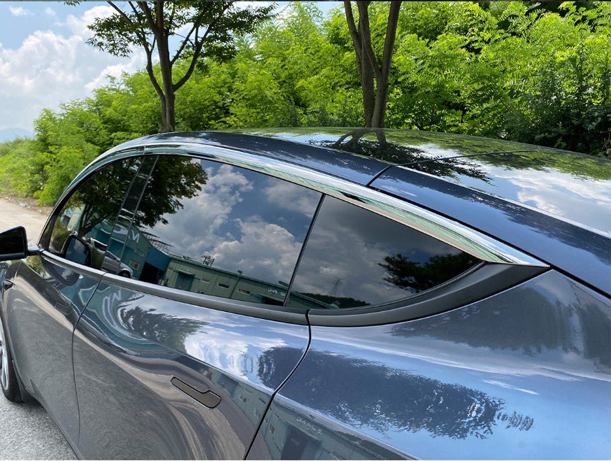 E0800 - Rain Guards for Tesla Model Y 2020-2023 (4PCs) Chrome Finish Tape-On Style - northernprimesupply